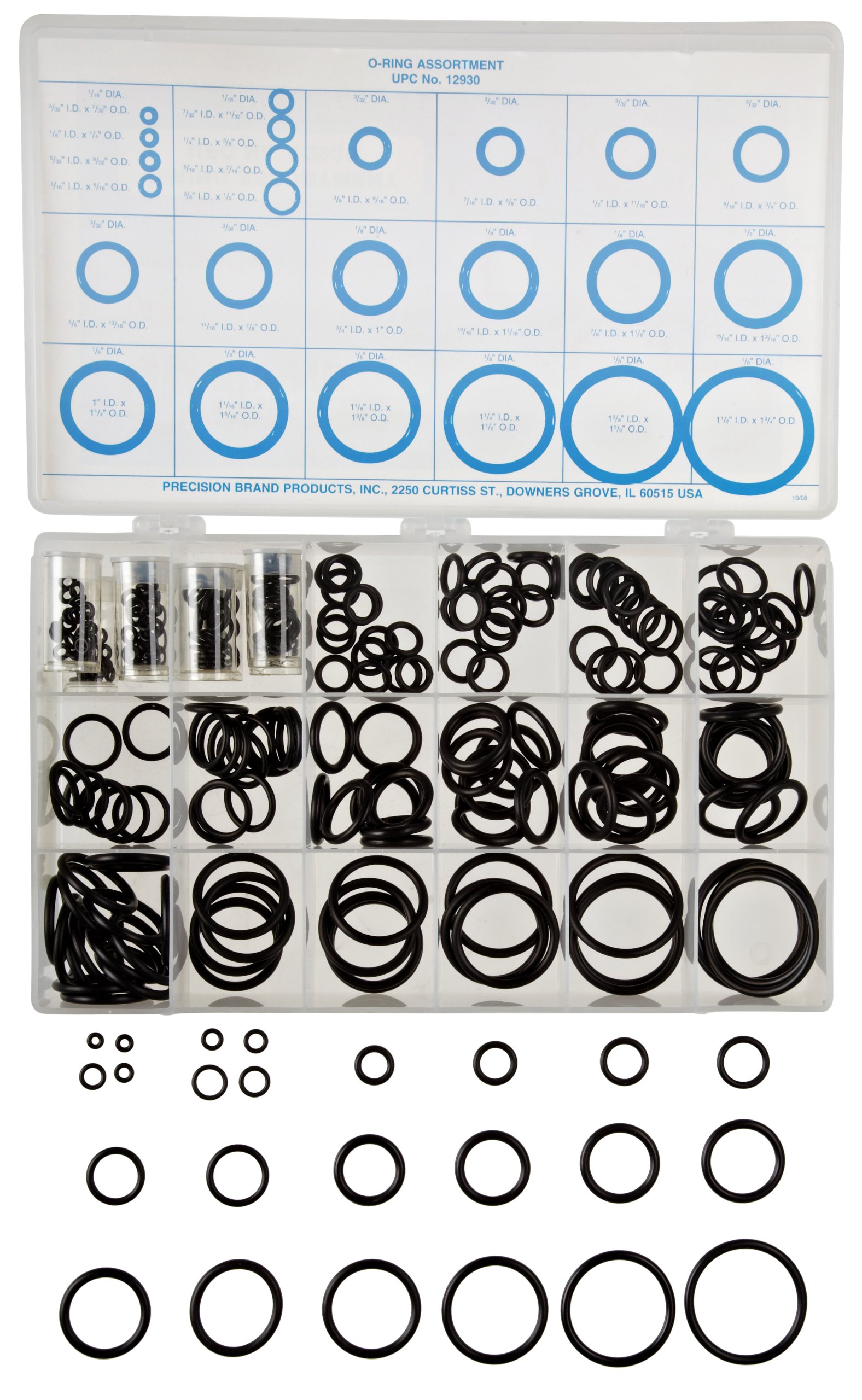 Precision Brand - 12930 300 Piece O Ring Assortment Kit for Plumbing, Automotive & Industrial Use - Nitrile Rubber Seals for Leak Proof Connections