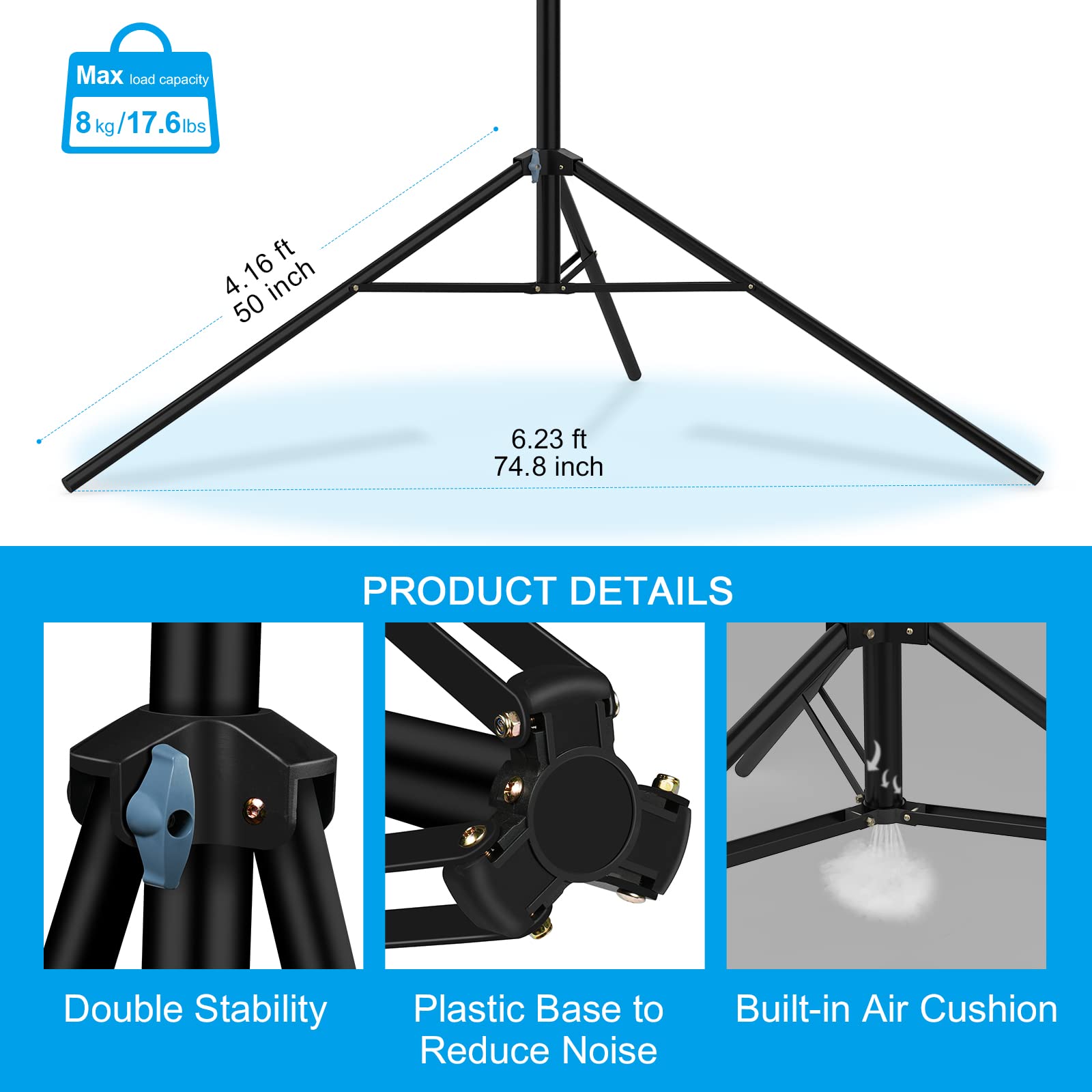 Heavy Duty 20ft/240inch Light Stand with Air Cushioned Tripod & Carry Bag - 600cm Sky High Support for Video Camera, Photography Lights, Studio Equipment & Gimbal Stabilizers - Perfect for Sports Events, Photo Shoots & Professional Videography