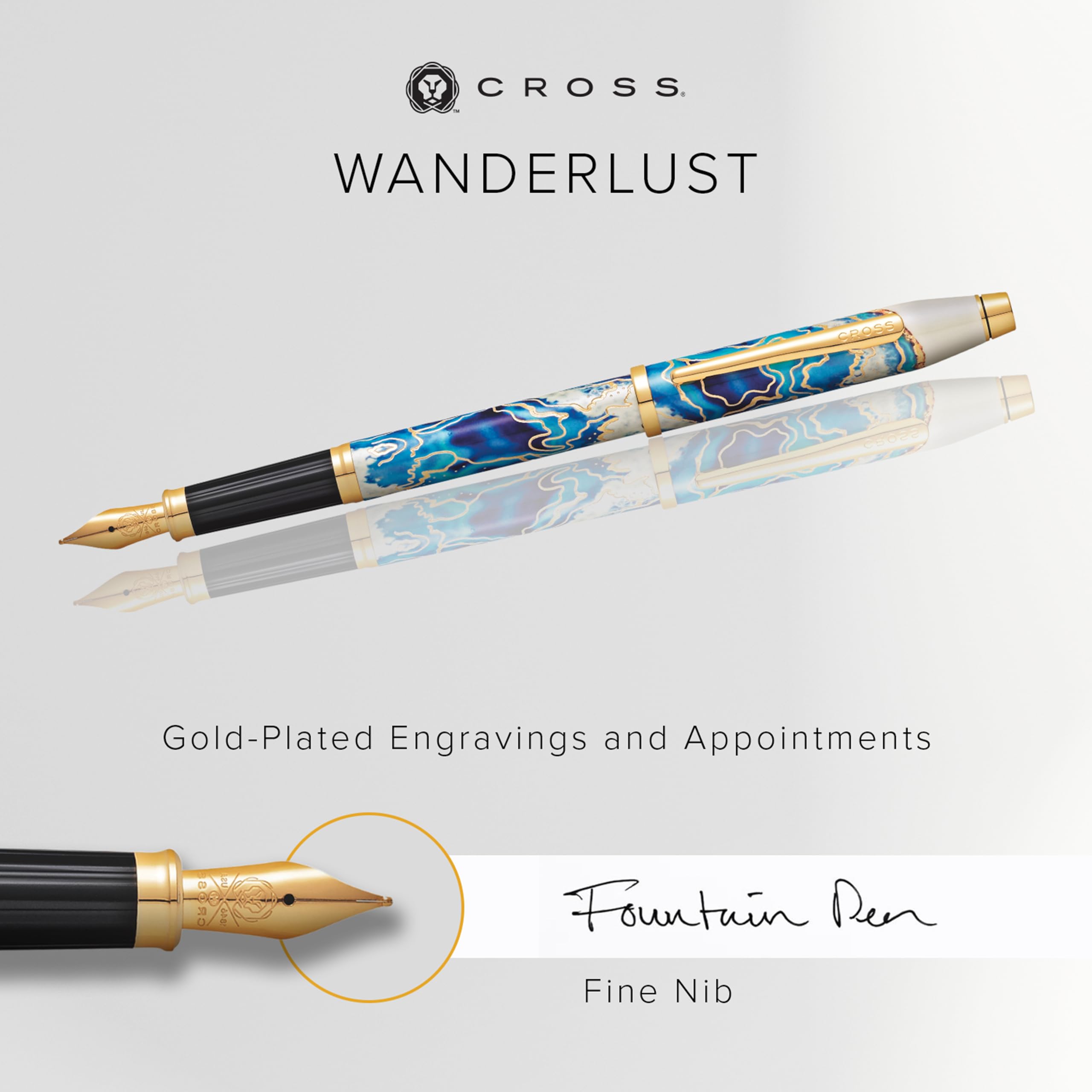 Premium Cross Wanderlust Refillable Fountain Pen with Fine Nib - Luxury Malta Design Ink Pen Set in Gift Box - Perfect for Writing, Journaling & Elegant Gifts
