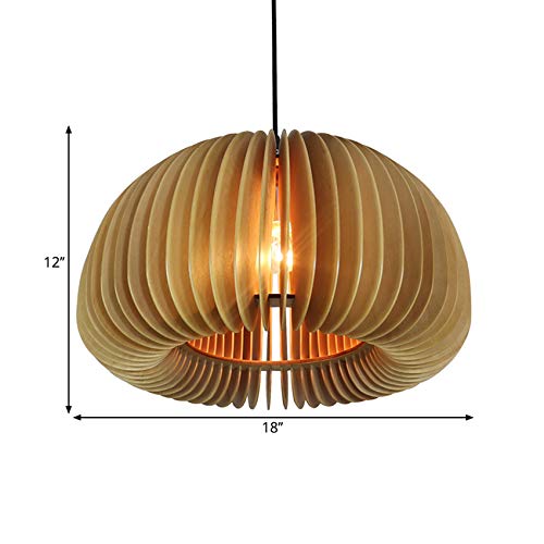 LITFAD Beige Wood Doughnut Ceiling Pendant Light - Farmhouse LED Hanging Fixture for Dining Room, Living Room & Restaurant Decor | Rustic Home Lighting for Kitchen Island, Bedroom, Entryway