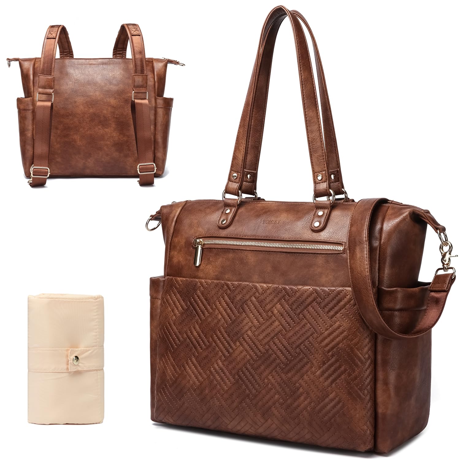 Yomiky Leather Diaper Bag Backpack - Large Capacity Baby Bag with Multiple Pockets for Diapers, Wipes & Essentials | Perfect for Moms, Travel & On-the-Go Parenting