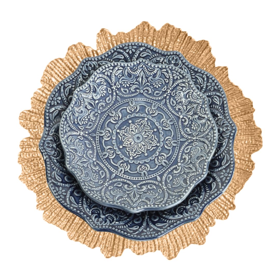 Koyal Wholesale Bulk Gold Starburst Glass Charger Plates - Set of 4 for Wedding, Party, and Holiday Table Decor