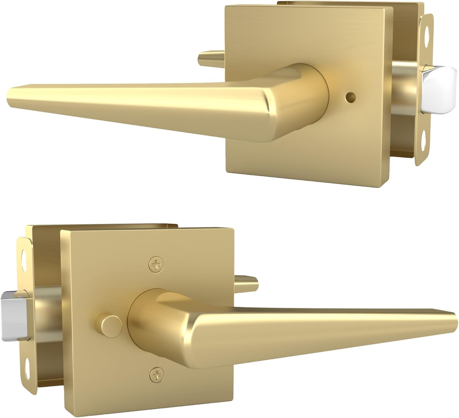 Keyless Privacy Lever Door Lock Handle Set - Heavy Duty Design for Hallway, Closet & Bathroom - Fits All Standard Doors with Included Screws - Satin Brass (1 Pack) - Perfect for Home, Office & Rental Property Security