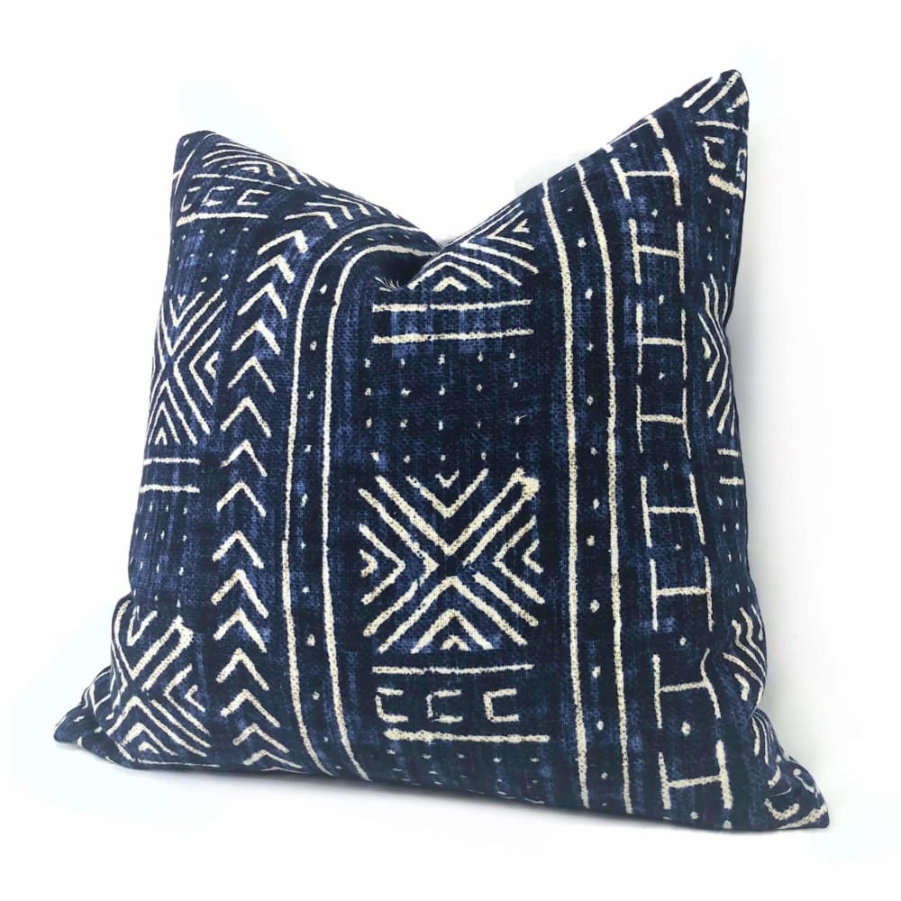 Genevieve Gorder Mali Mudcloth African Tribal Indigo Blue Pillow Cover 18x18 - Handmade Boho Throw Pillow Case for Sofa, Bedroom & Living Room Decor