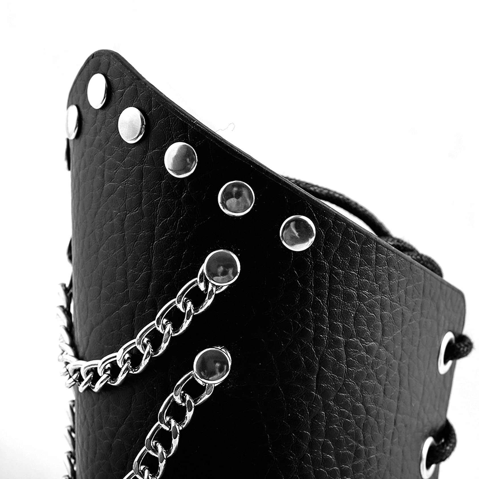 MILAKOO Men's Black Leather Wrap Gauntlet Wristband with Chains - Adjustable Arm Armor Cuff for Motorcycle Riding, Cosplay, Gothic Fashion & Punk Style Accessories