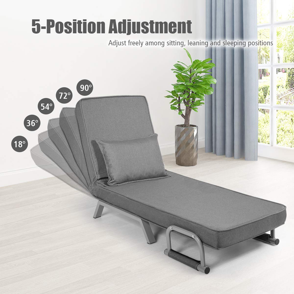 BANGTANE 3-in-1 Convertible Sofa Bed - Adjustable Backrest, Removable Cover & Pillow - Folding Sleeper Chair for Living Room, Bedroom, Office - Perfect for Small Spaces, Guest Sleeping & Relaxing (Grey)