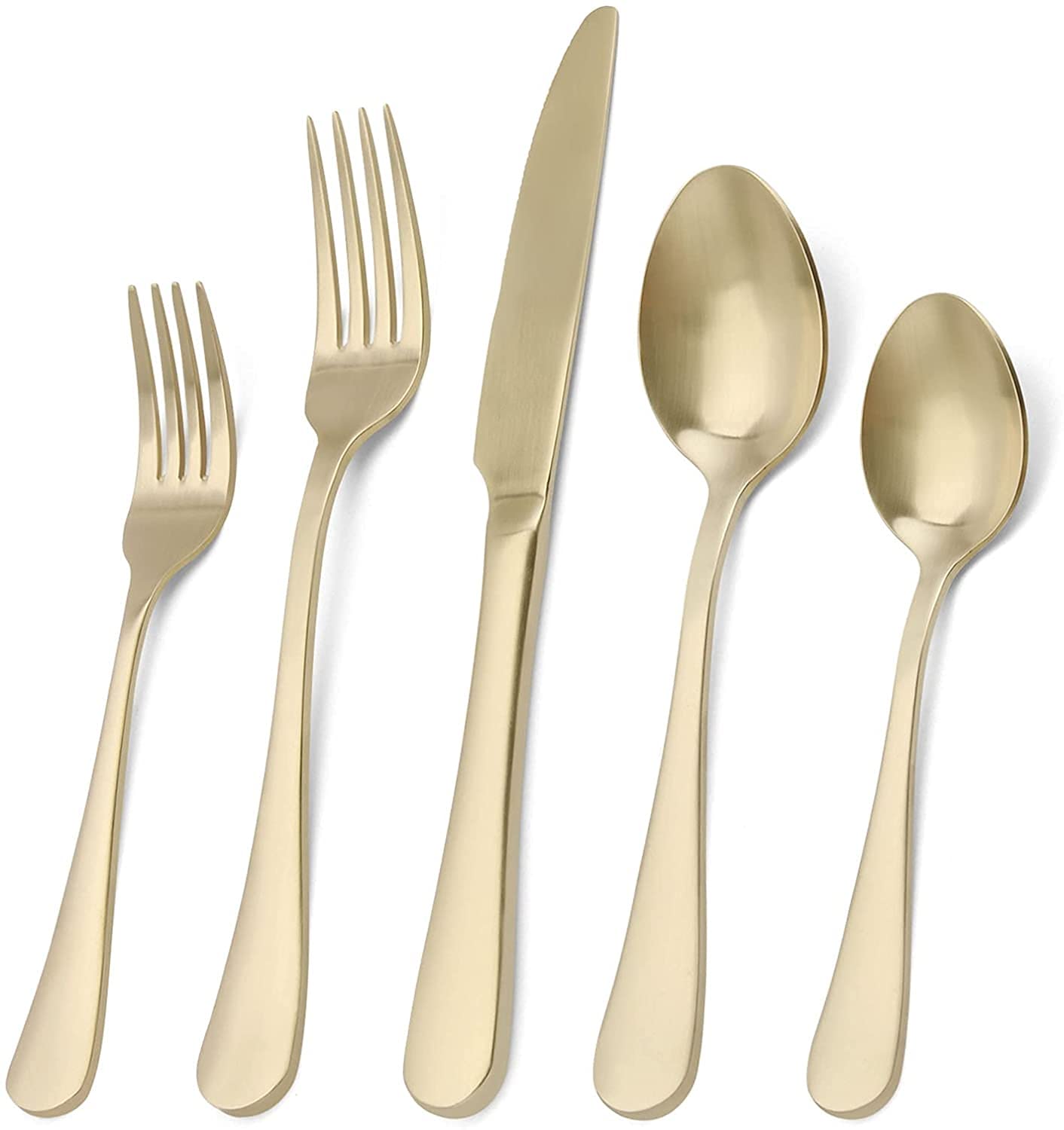 20-Piece Stainless Steel Cutlery Set - 4 Dinner Knives, Forks, Spoons, Salad Forks & Teaspoons - Elegant Gold Silverware for Family Dining, Parties & Restaurant Use