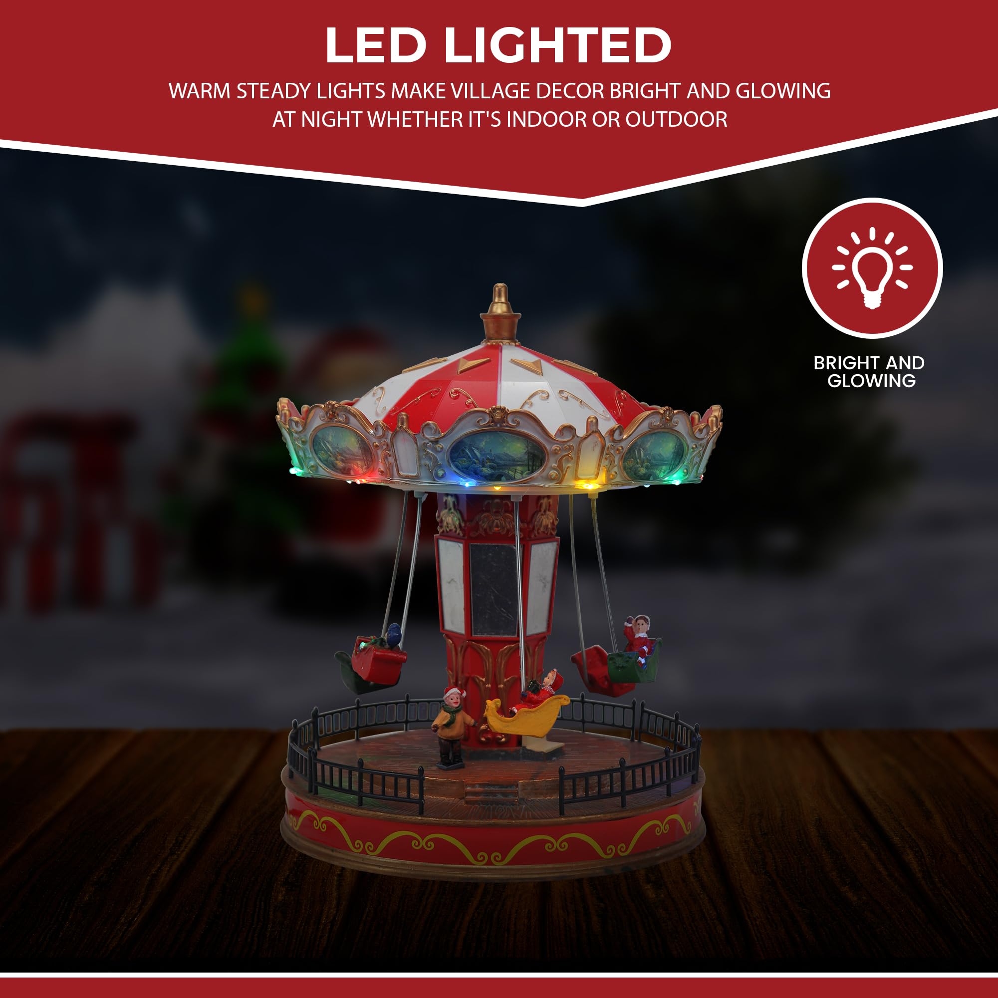 Animated Musical Christmas Carousel with LED Lights - Rotating Holiday Snow Village Display for Home Decor | Perfect for Christmas Tree Toppers, Mantel Decorations & Winter Village Scenes