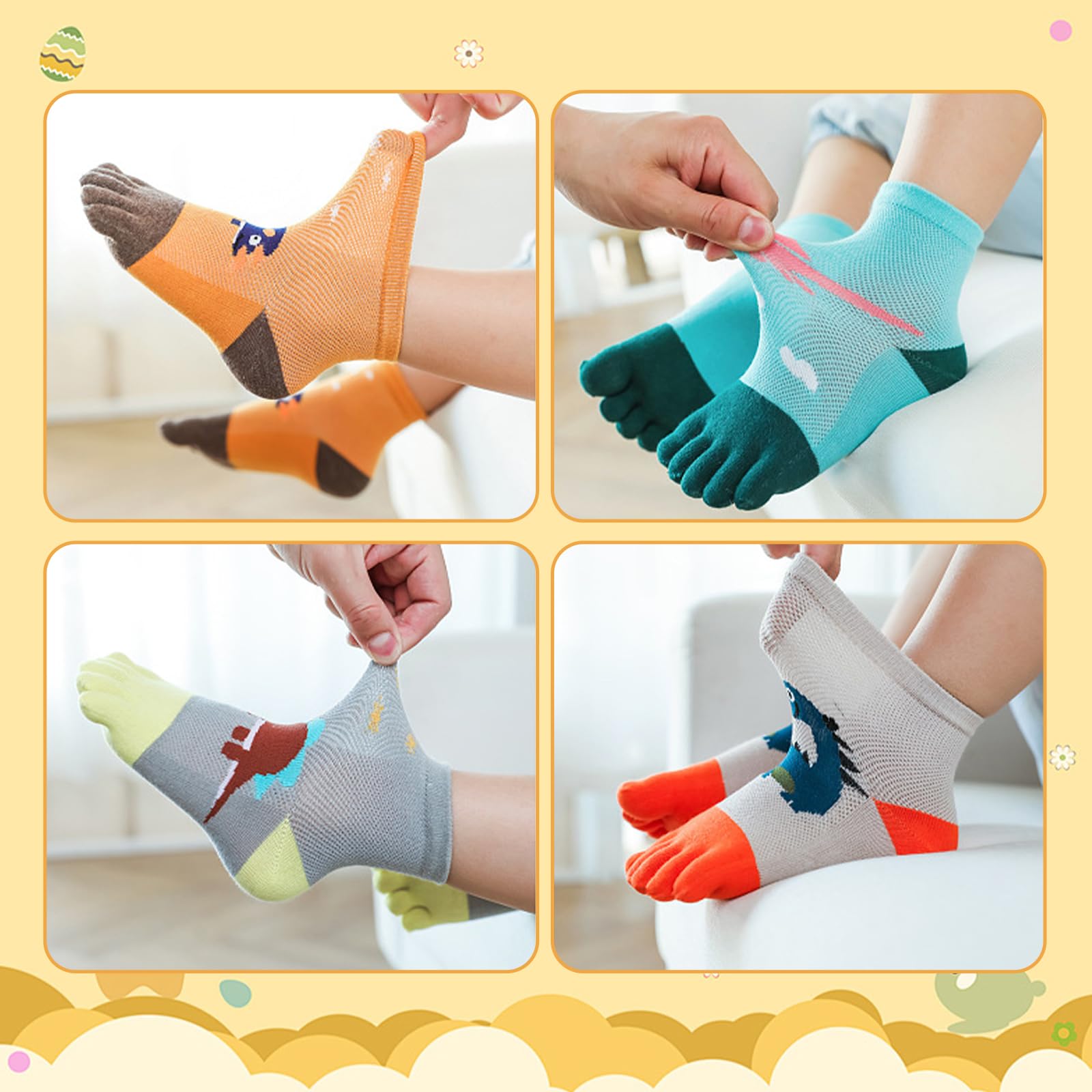 Haokaini 5 Pairs Kids Toe Socks for Boys & Girls (1-10 Years) - Soft Cotton Five Finger Socks with Cute Cartoon Animal Patterns, Breathable & Warm Crew Ankle Socks - Perfect for School, Playtime & Winter Activities