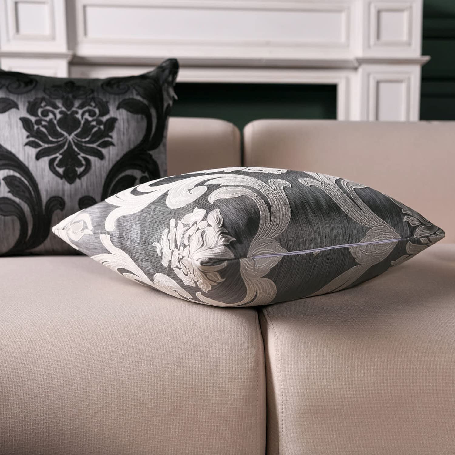 NAPEARL Jacquard Throw Pillow Covers Set of 2 - 20x20 Inch Decorative Cushion Covers for Sofa, Couch, Bed - Elegant Black Pillowcases for Living Room, Bedroom & Home Decor - Perfect for Cozy Nights and Stylish Interior Design