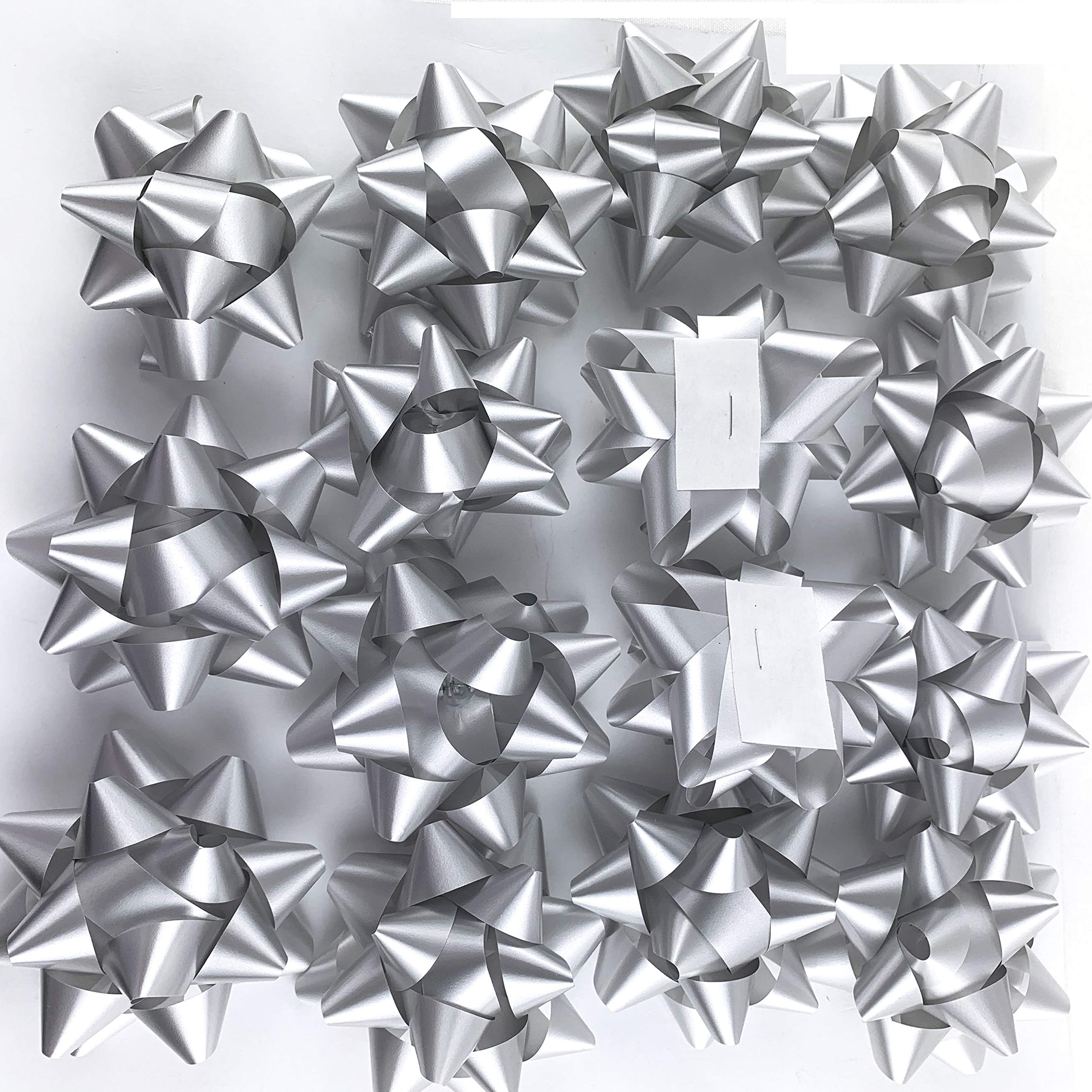 Premium Silver Confetti Star Gift Bows - 3.75 Inch Christmas Present Wrapping Bows (15 Pack) - Perfect for Holiday Gifts, Party Decorations & Festive Packaging