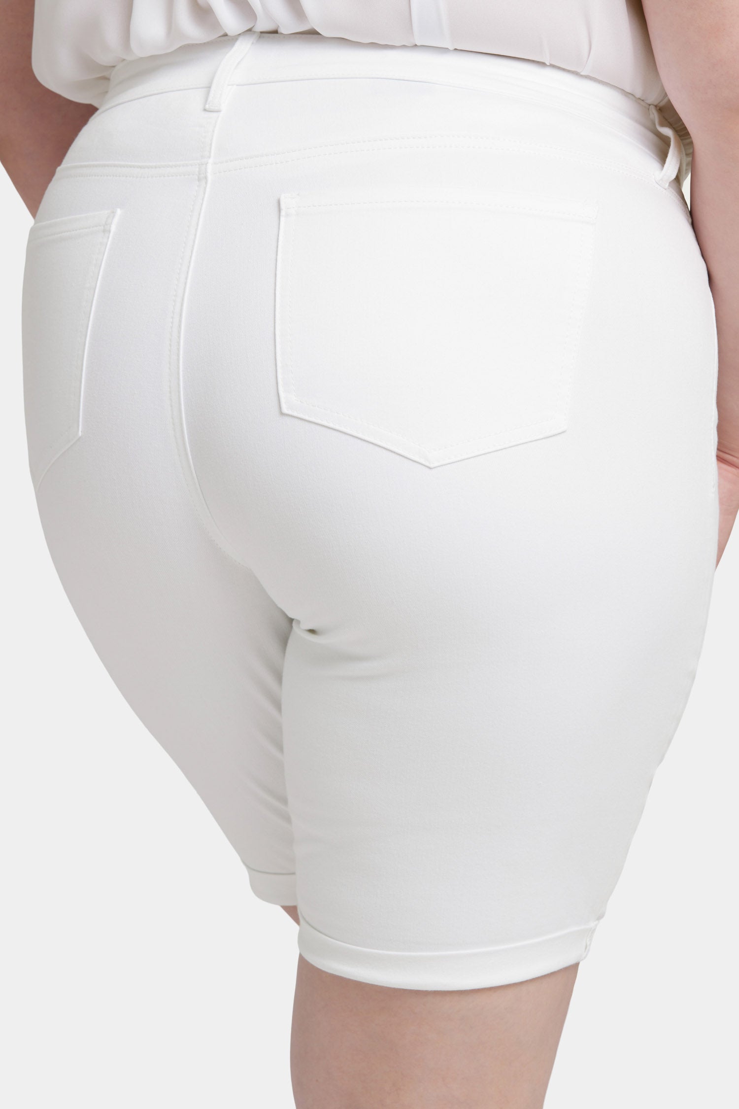 Briella 11 Inch Denim Shorts for Women - Plus Size High Waisted Stretch Shorts in Optic White | Perfect for Summer, Beach, and Casual Outfits