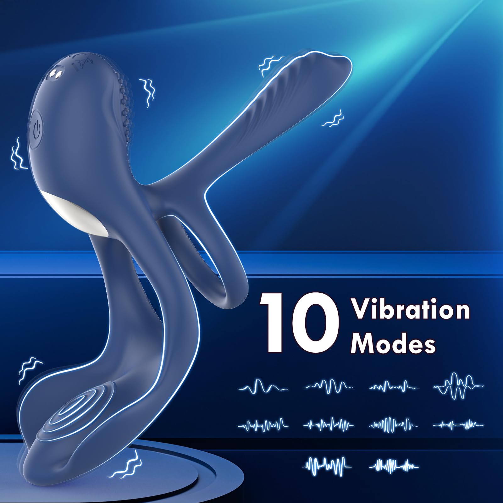 3 in 1 Vibrating Cock Ring Sex Toy for Couples - 10 Powerful Vibration Modes, G Spot & Clitoral Stimulator, Erection Enhancer Penis Ring for Men & Women (Blue) - Perfect for Spicing Up Intimate Moments, Couples Play & Solo Pleasure