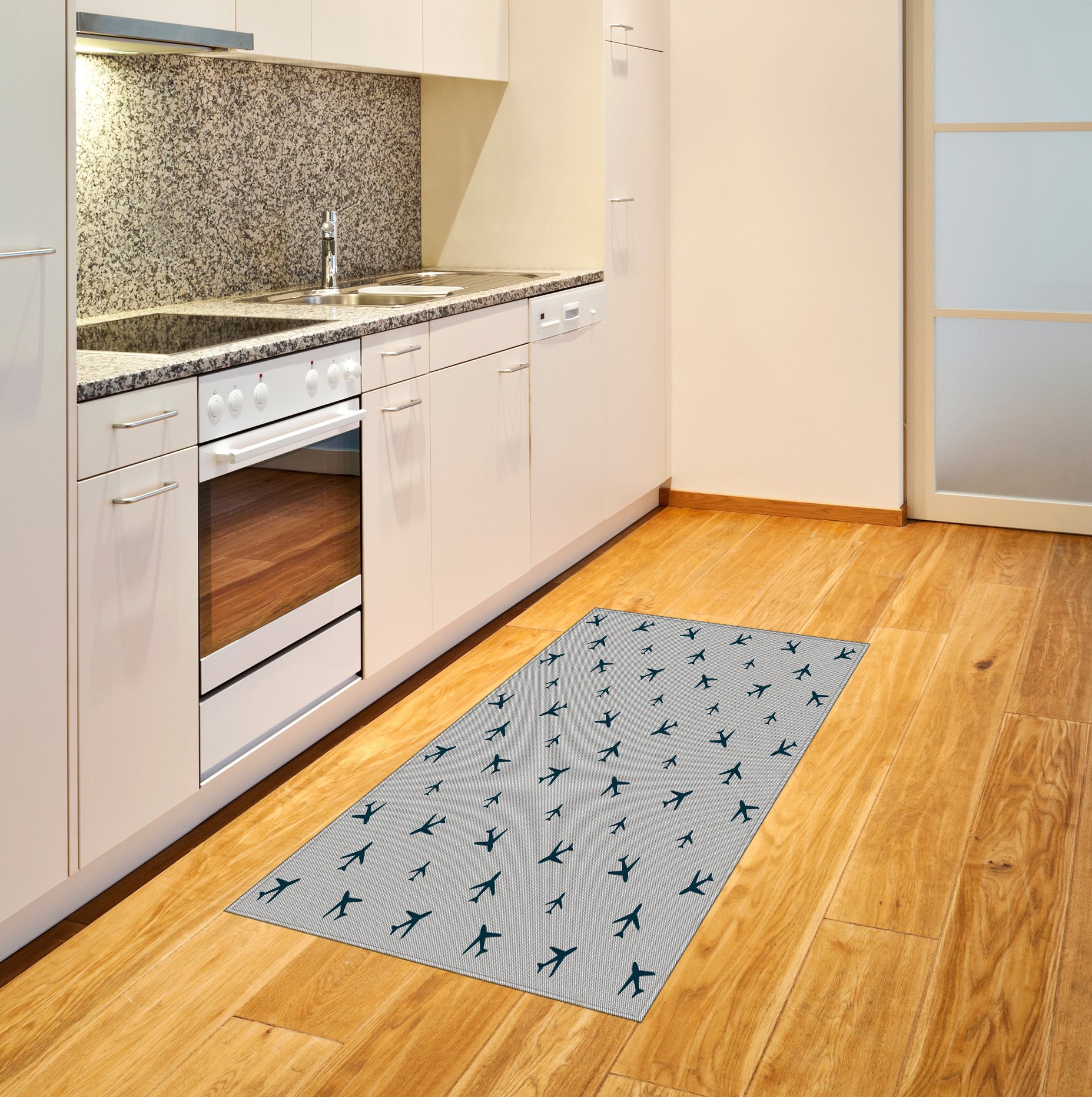 Ambesonne Airplane Themed Area Rug - Blue Travel Silhouettes & Diagonal Stripes Design, 2.6' x 5' Flat Woven Accent Rug for Living Room, Bedroom, Dining Room - Perfect for Aviation Enthusiasts & Travel Inspired Home Decor
