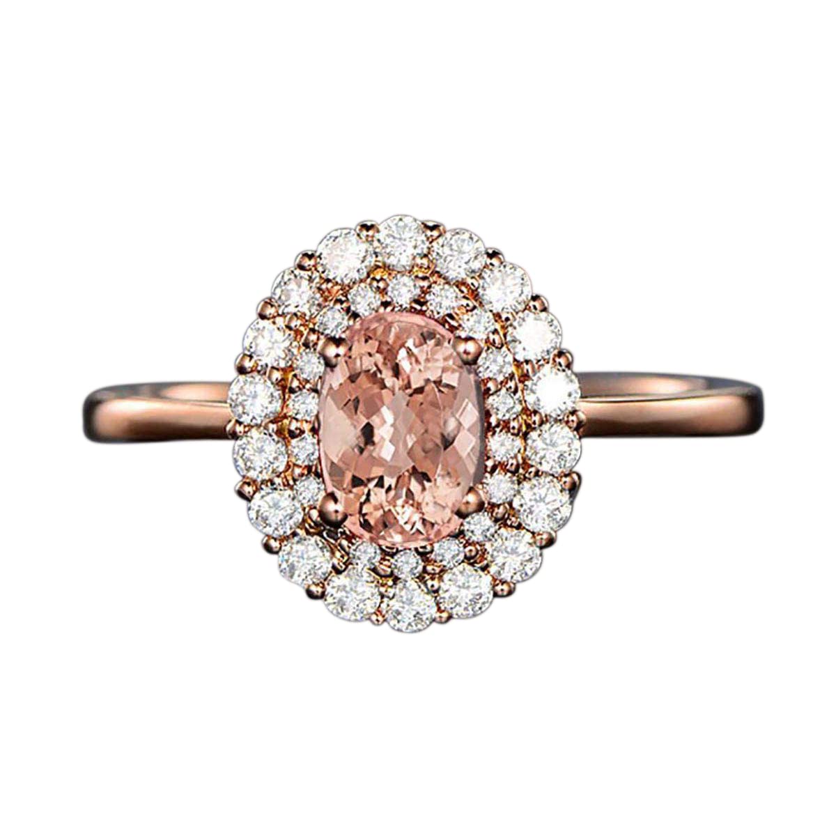 1.50 Carat Morganite & Diamond Double Halo Engagement Ring in 18K Gold Plating - Limited Time Sale - Perfect for Proposals, Weddings & Anniversary Gifts