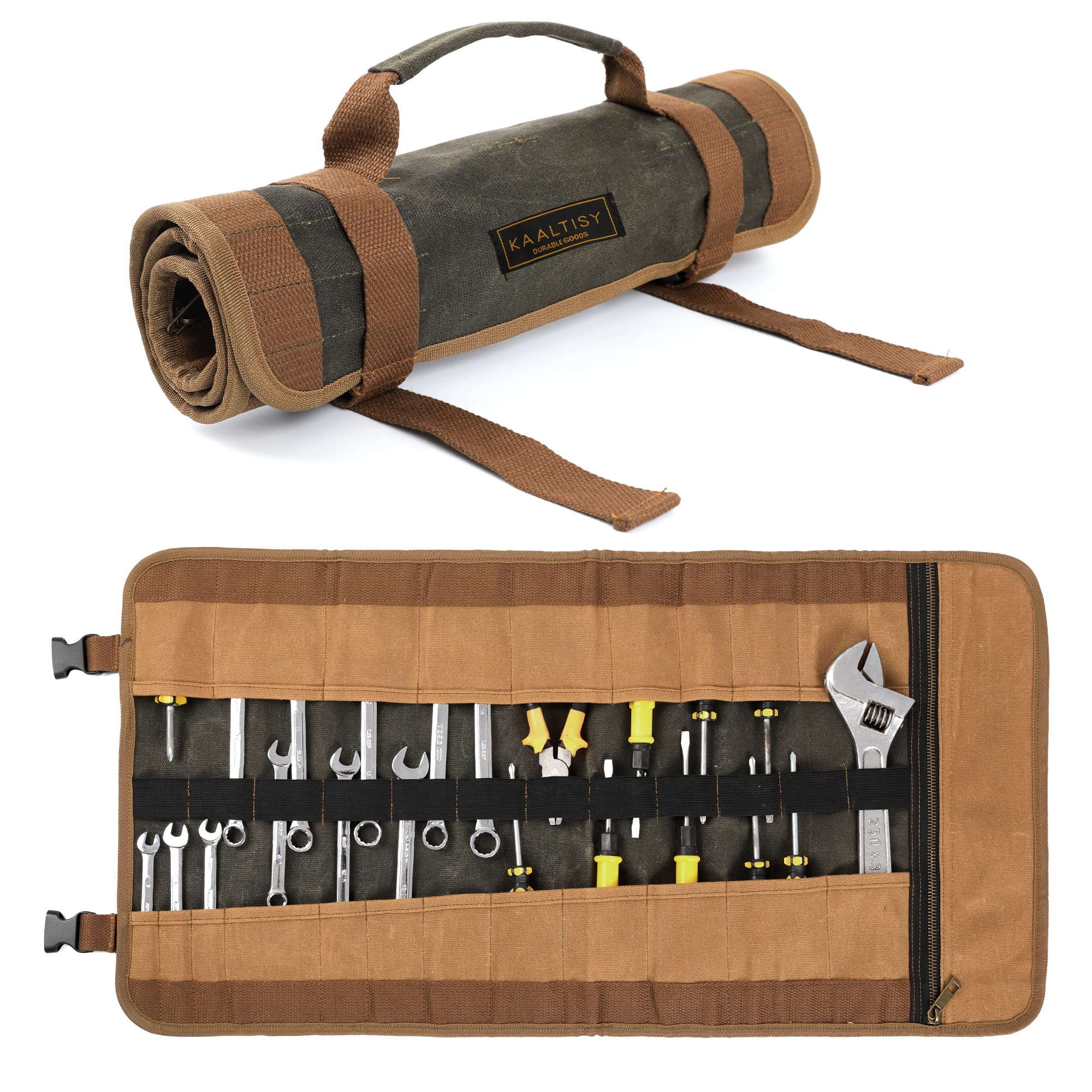 Heavy Duty 16oz Waxed Canvas Tool Roll with 23 Pockets - 26