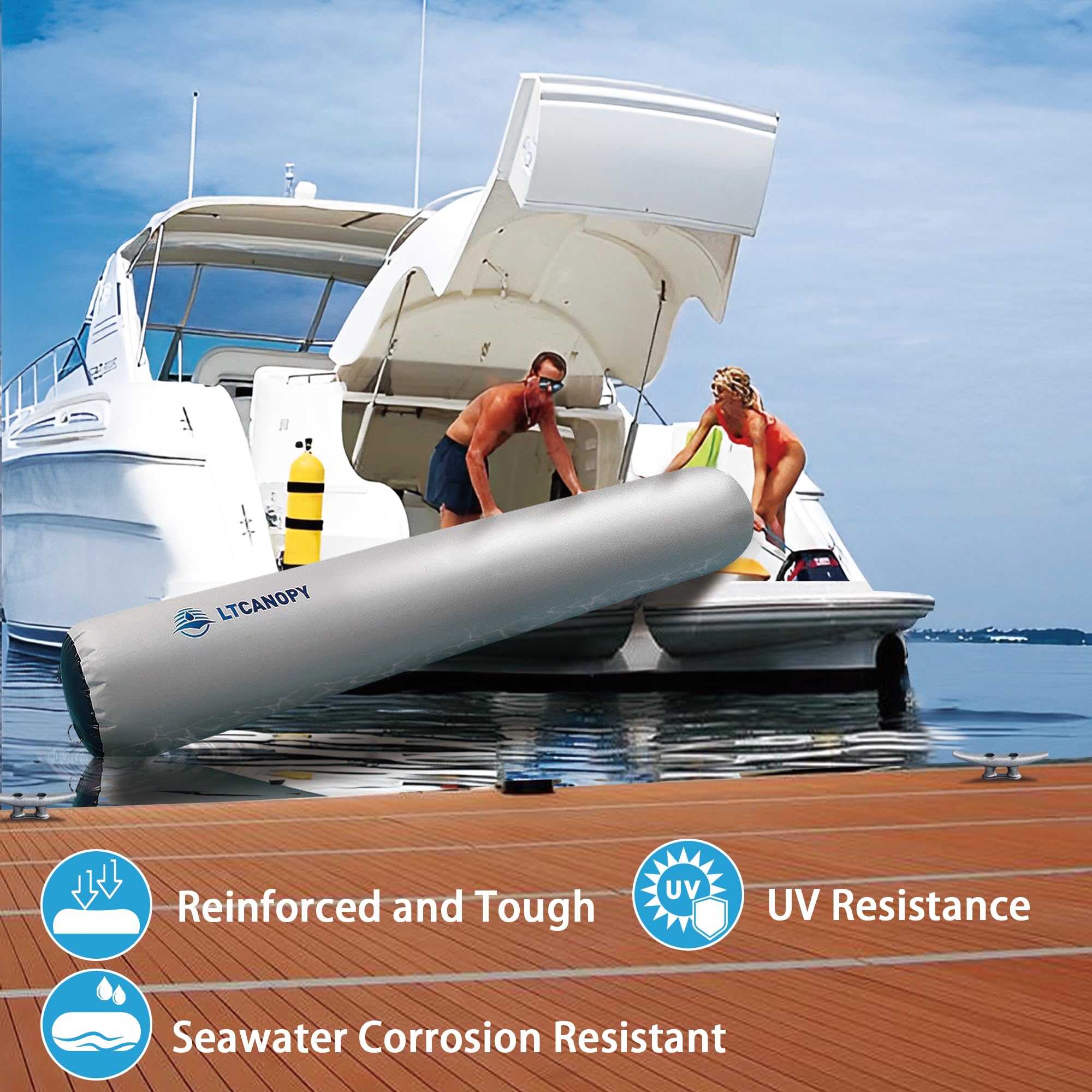 Heavy Duty Inflatable Boat Fender - Premium PVC Marine Bumper with Double Braided Nylon Dock Line for Yachts, Sailboats & Docking Protection | Includes Foot Pump | Ideal for Boat Mooring, Dock Protection & Watercraft Safety