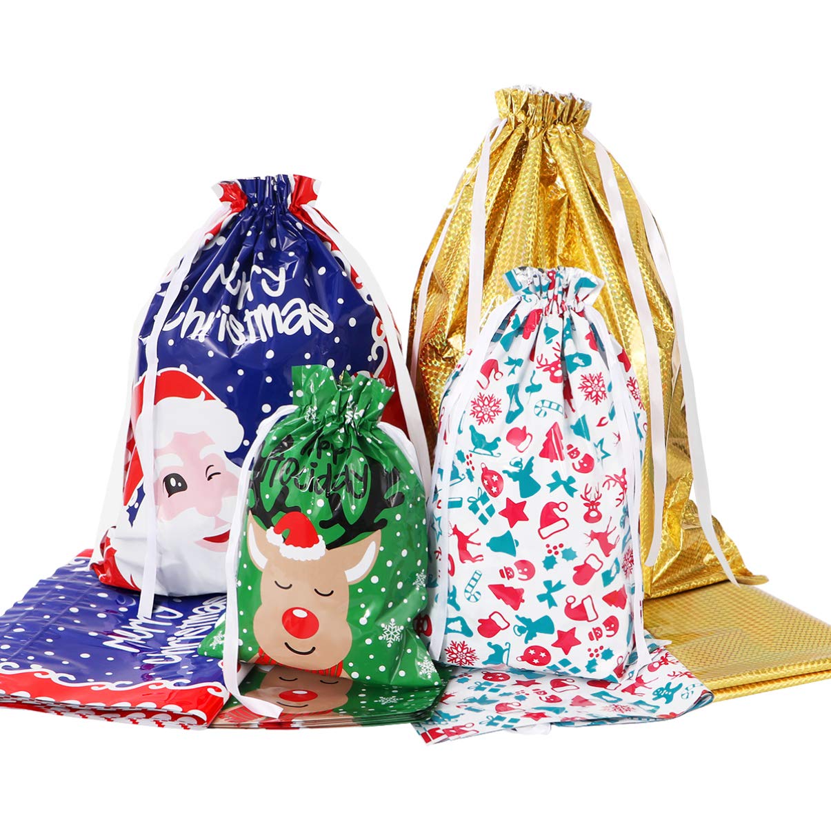 Christmas Drawstring Bag Set - 30PCS Assorted Holiday Party Favors & Treat Bags for Xmas Celebrations, Gift Giving, Stocking Stuffers & Classroom Rewards