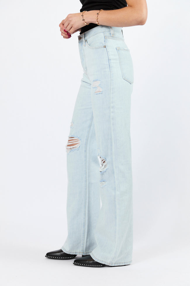Karter Light Wash Wide Leg Distressed 90's Flare Jeans for Women | Vintage High Waisted Denim Pants | Casual & Retro Outfit for Streetwear, Party, and Everyday Fashion