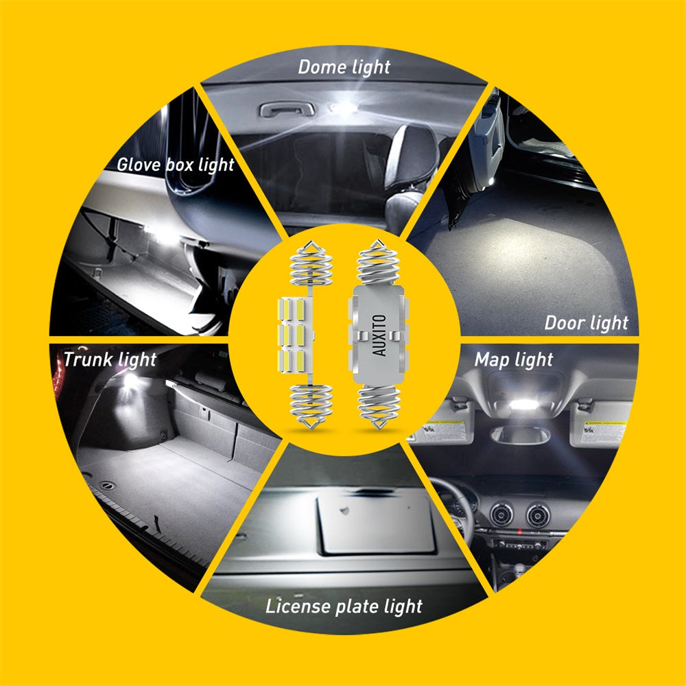 AUXITO Retractable DE3175 6418 LED Bulb - 4014 Chipsets, 31mm & 36mm Festoon Bulb (6411 Bulb) - Perfect for Car Interior Lights, Dome Lights & Map Lights