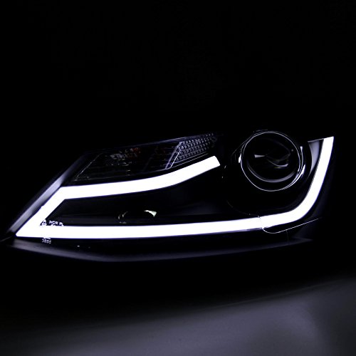 Spec-D Tuning 2LHP-JET11JM-TM VW Jetta MK6 Euro Style Black Projector Headlights with LED DRL Light Bar - Upgrade Your Ride for Night Driving & Enhanced Style