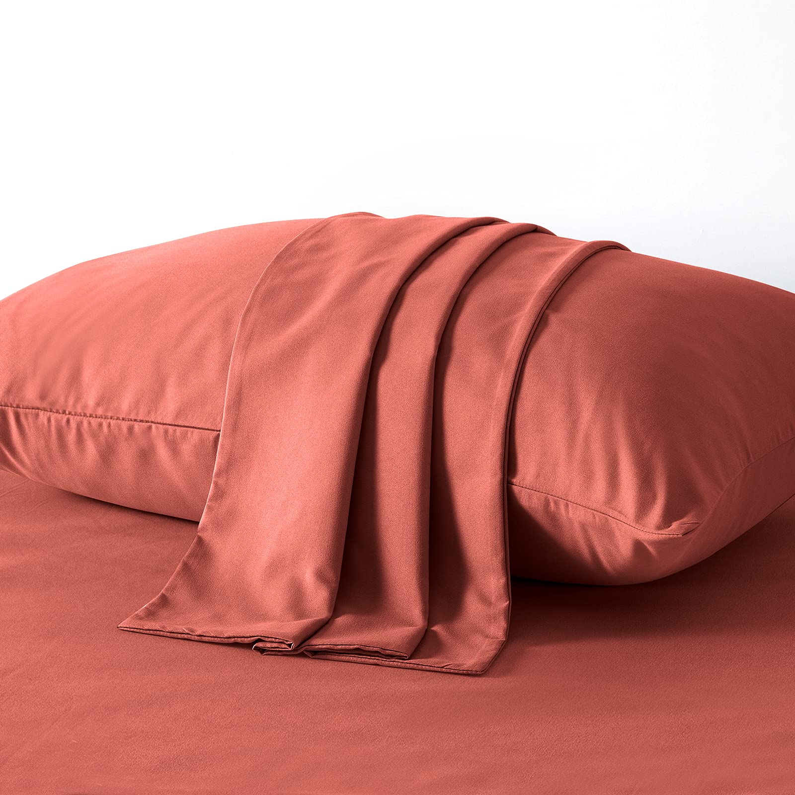 Premium 2 Pack King Size Pillow Cases - 1800 Thread Count Microfiber Pillow Cover Set with Envelope Closure, Ultra Soft & Wrinkle Resistant, 20x36 Inches (Orange Rust) - Perfect for Bedroom, Hotel & Home Decor