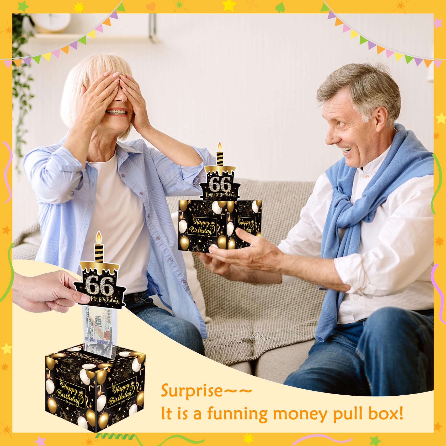 DIY Birthday Money Gift Box with Pull-Out Card & 100 Bags - Perfect for Cash Gifts & Surprise Parties