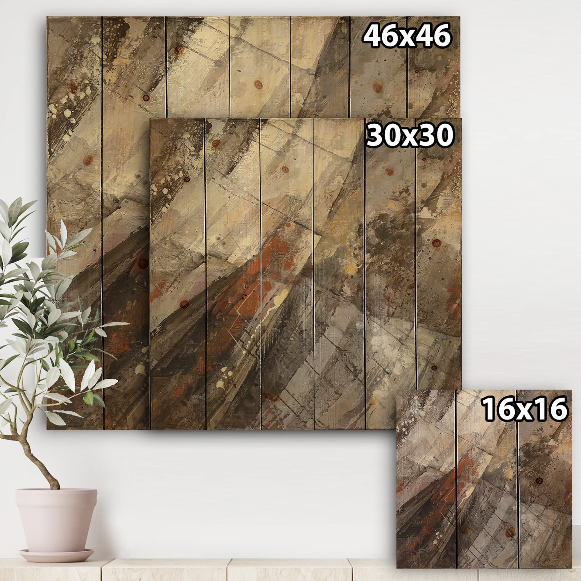 DesignQ Fire And Ice Minerals III Farmhouse Wood Wall Decor - Large Abstract Wood Wall Art Panels Printed on Natural Pine - Rustic Beige Wood Wall Art for Living Room, Bedroom & Office Decor