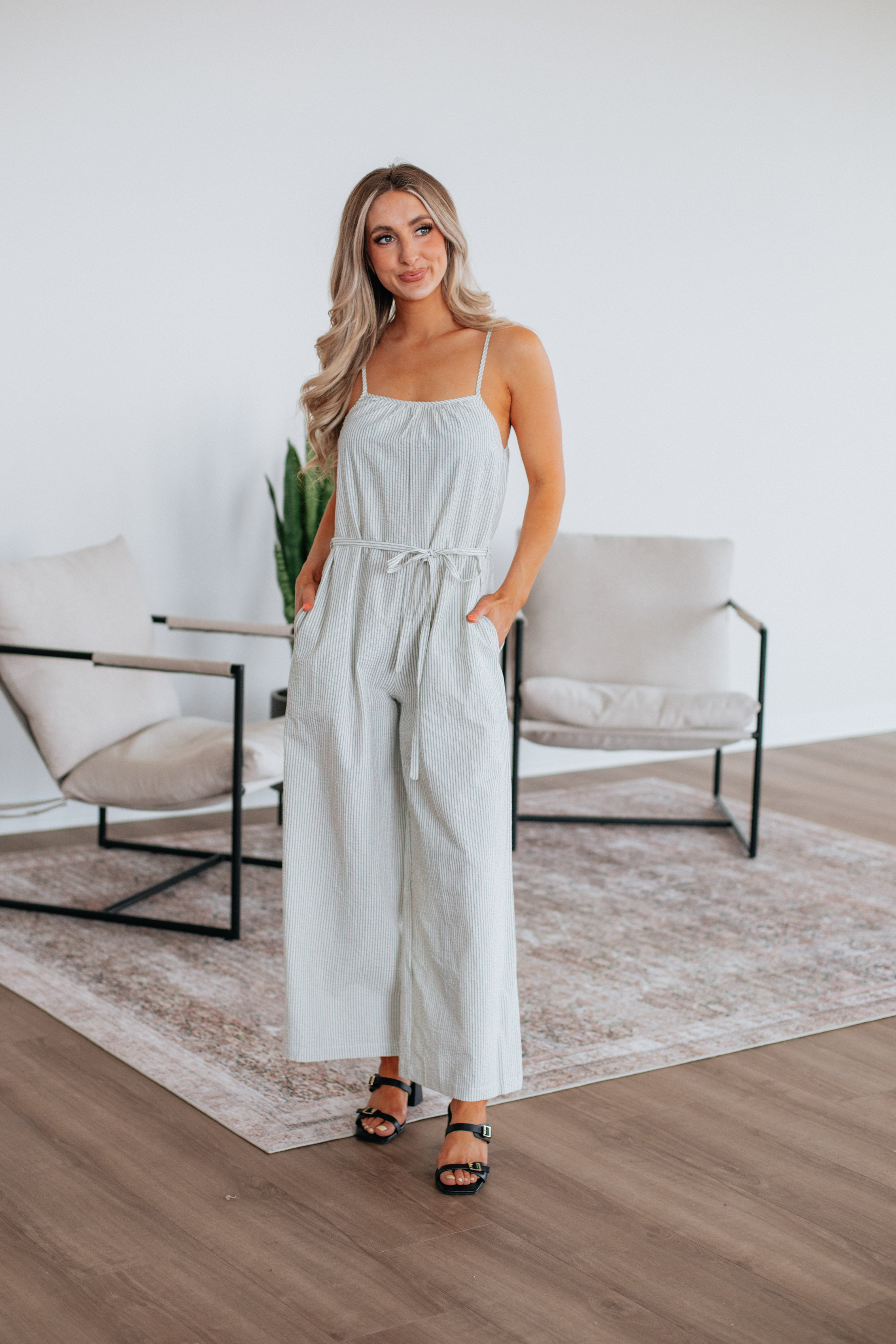 Brielle Striped Jumpsuit for Women - Stylish Ecru Romper with Pockets | Perfect for Summer Outfits, Beach Vacations & Casual Wear