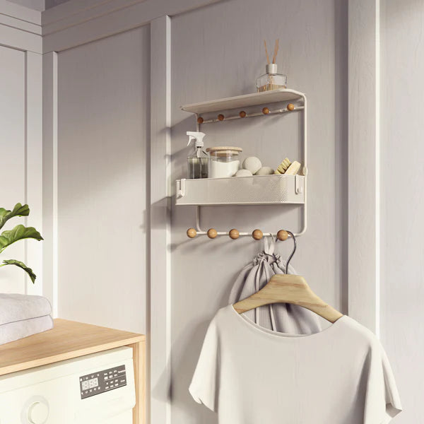 Estique Wall Shelf with Hooks - Space Saving Storage Organizer for Bathroom, Kitchen, Bedroom & Office