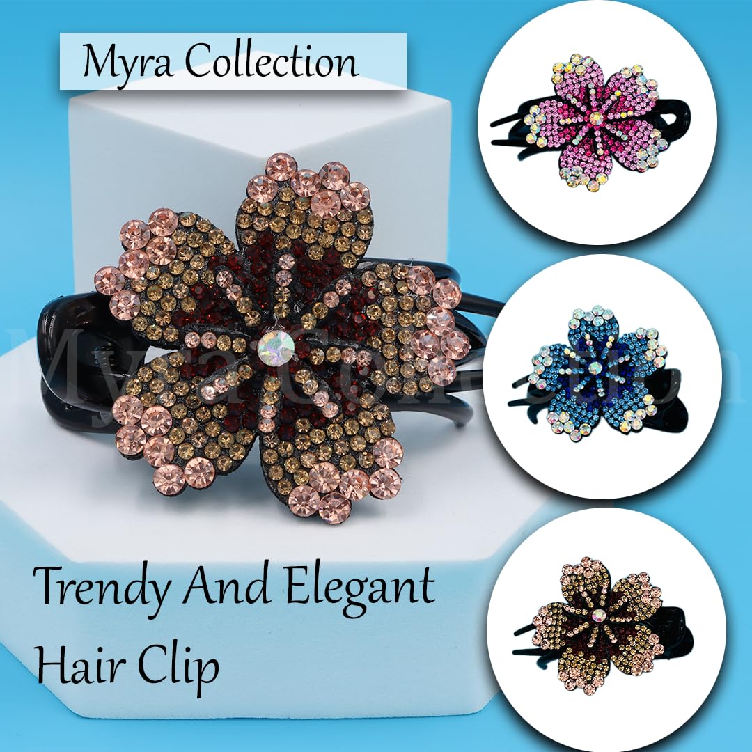 Myra Collection 3 Pcs Rhinestone Hair Clips - Sparkling Flower Hair Accessories for Women & Girls | Wedding, Party, Prom, Bridal, Everyday Wear