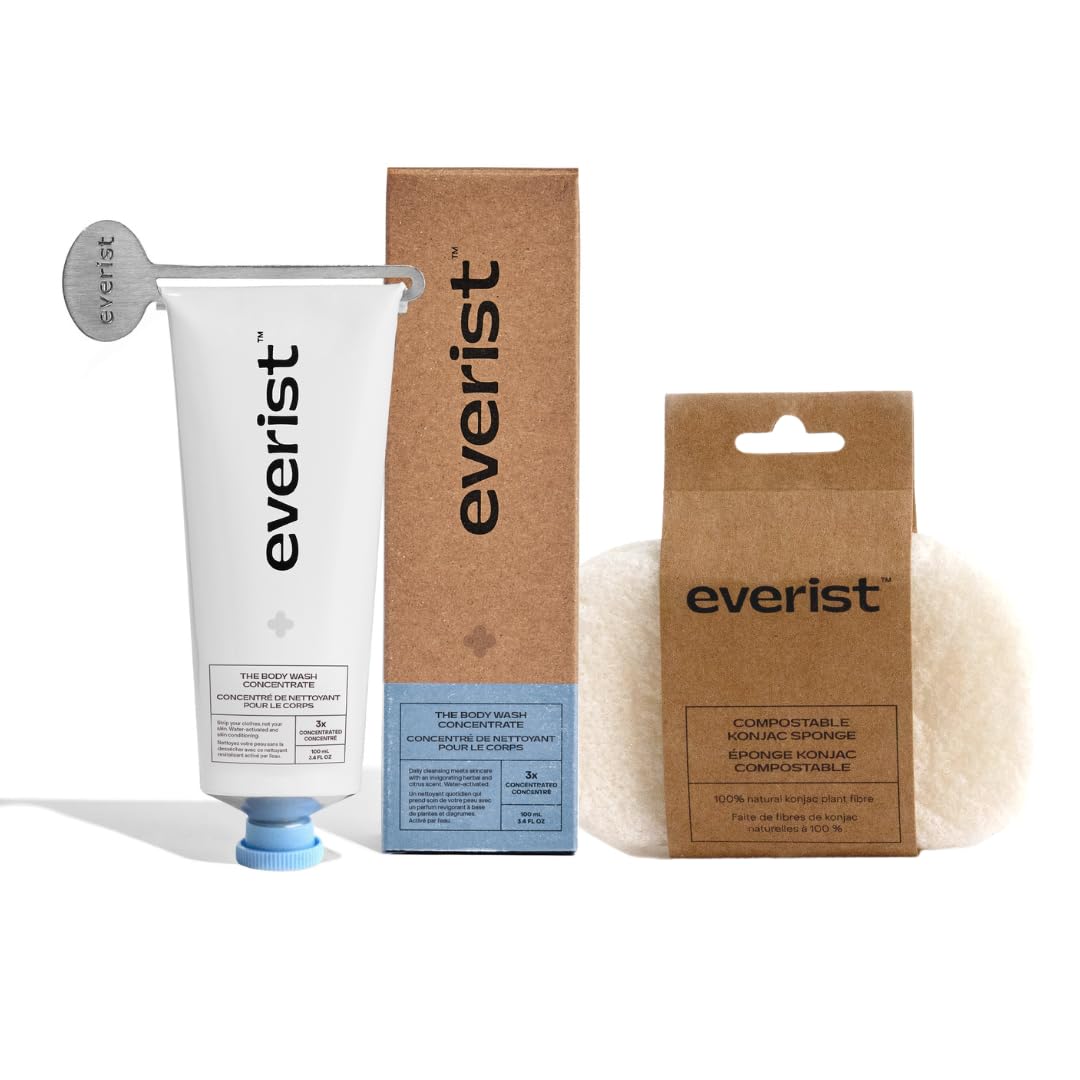 Hydrating Body Wash Concentrate & Compostable Konjac Sponge Bundle - 50+ Washes | Gentle Cleansing for Dry Skin, Eco-Friendly Bath & Shower Routine