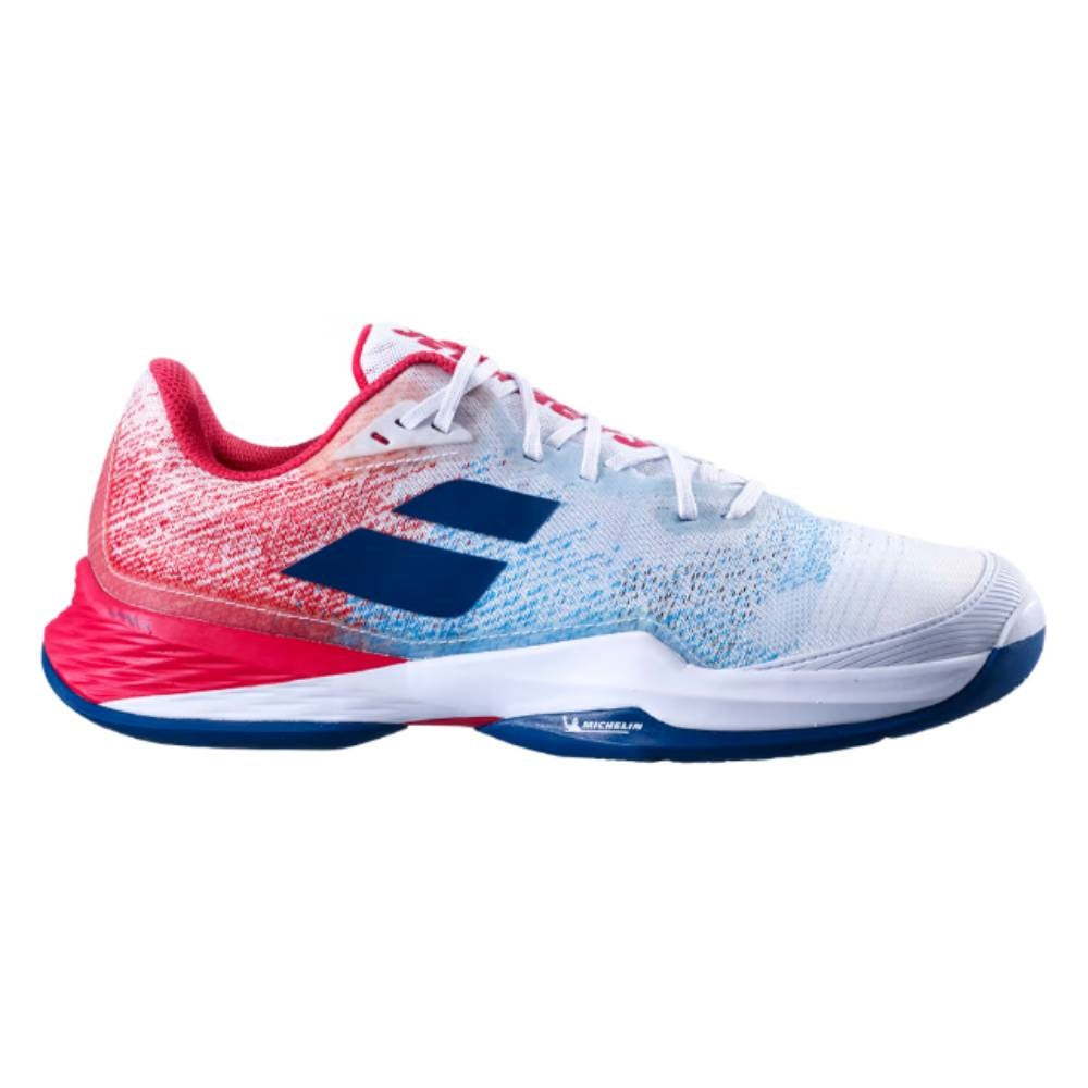 Babolat Jet Mach 3 AC Men's Tennis Shoes - White & Blue | Lightweight Performance Court Shoes for Men | Perfect for Competitive Tennis Matches & Training Sessions