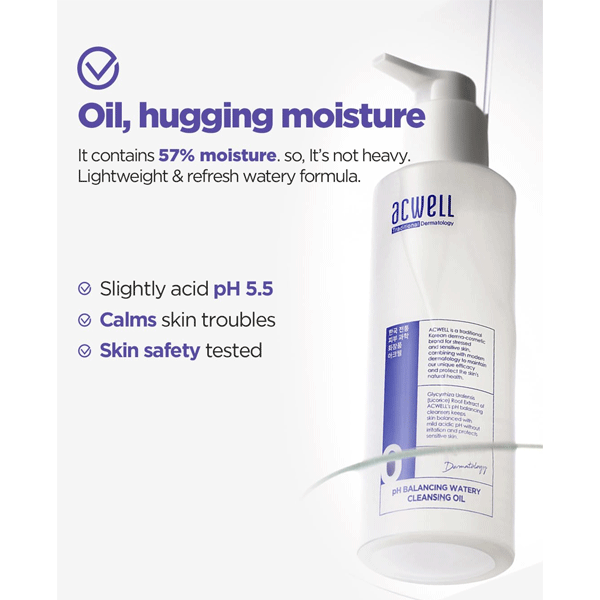 Acwell pH Balancing Watery Cleansing Oil 200ml - Gentle Facial Cleanser for Dry & Sensitive Skin | Makeup Remover & Daily Hydrating Cleansing Oil for Women & Men | Perfect for Morning & Night Skincare Routine