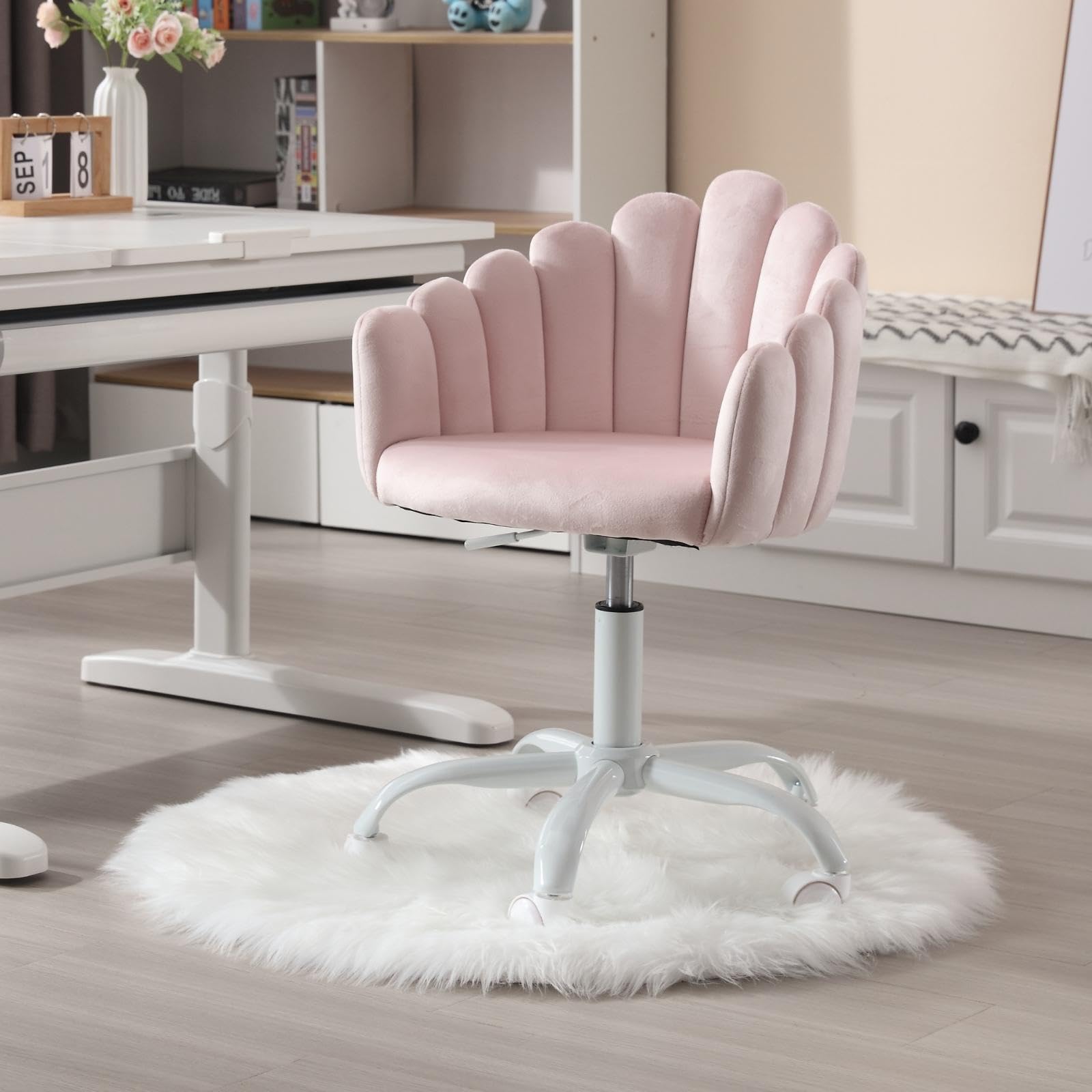 DUOMAY Adjustable Kids Desk Chair with Wheels - Pink Velvet Swivel Computer Chair for Boys and Girls, Ergonomic Study Chair for Children's Bedroom, Homeschooling & Gaming Setup
