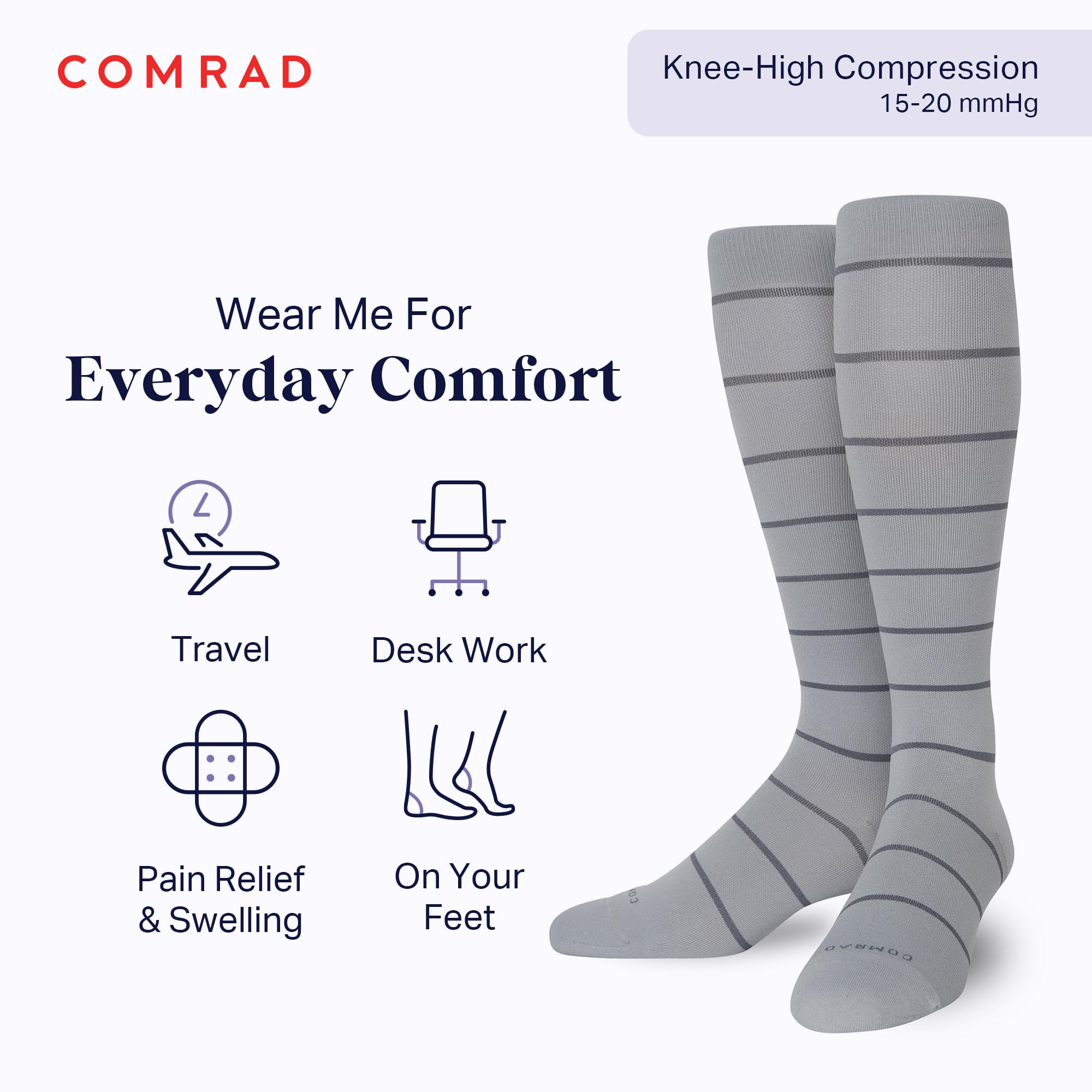 Comrad Nylon Knee High Compression Socks (15-20mmHg) - Soft, Breathable Graduated Support Socks for Men & Women - Perfect for Running, Travel & Circulation Support