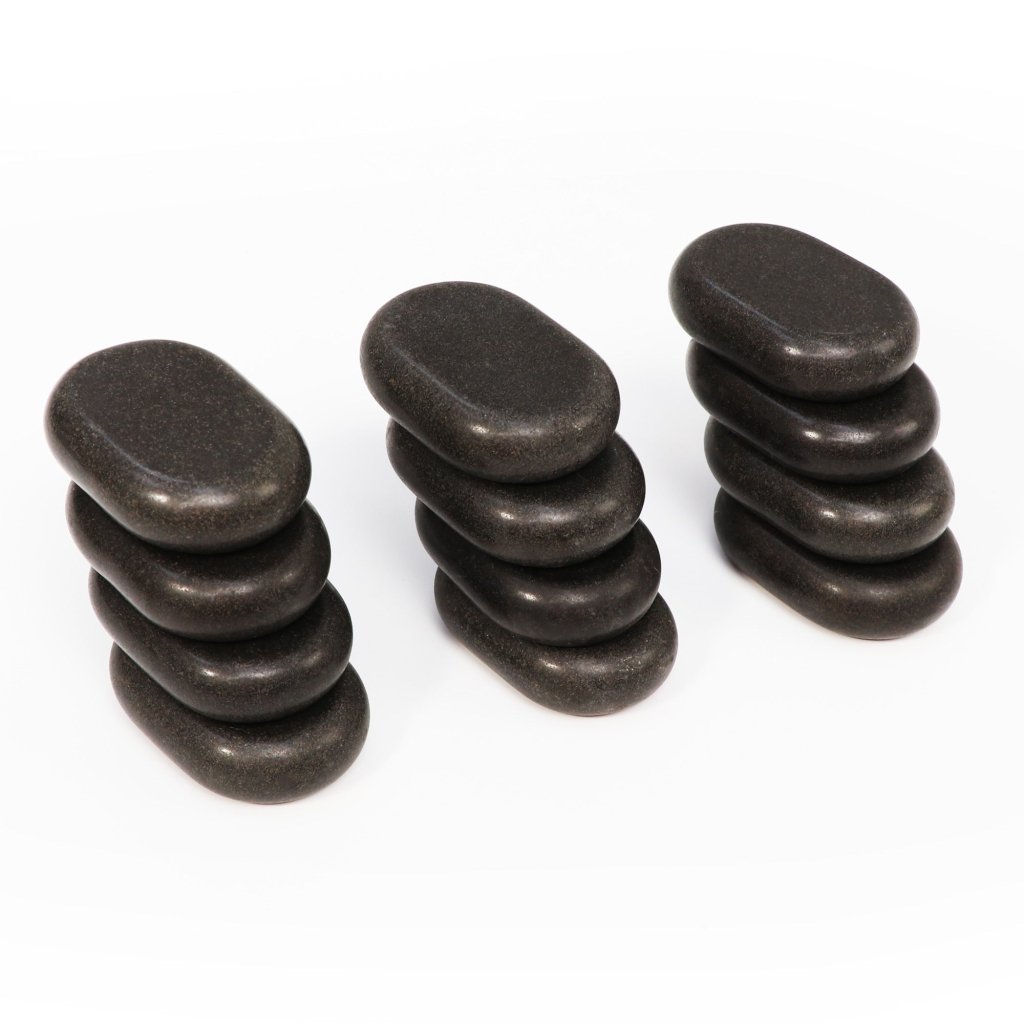 Premium Basalt Hot Stones for Massage - Medium Size Flat Oval Stones (12-Piece Set, 2.6