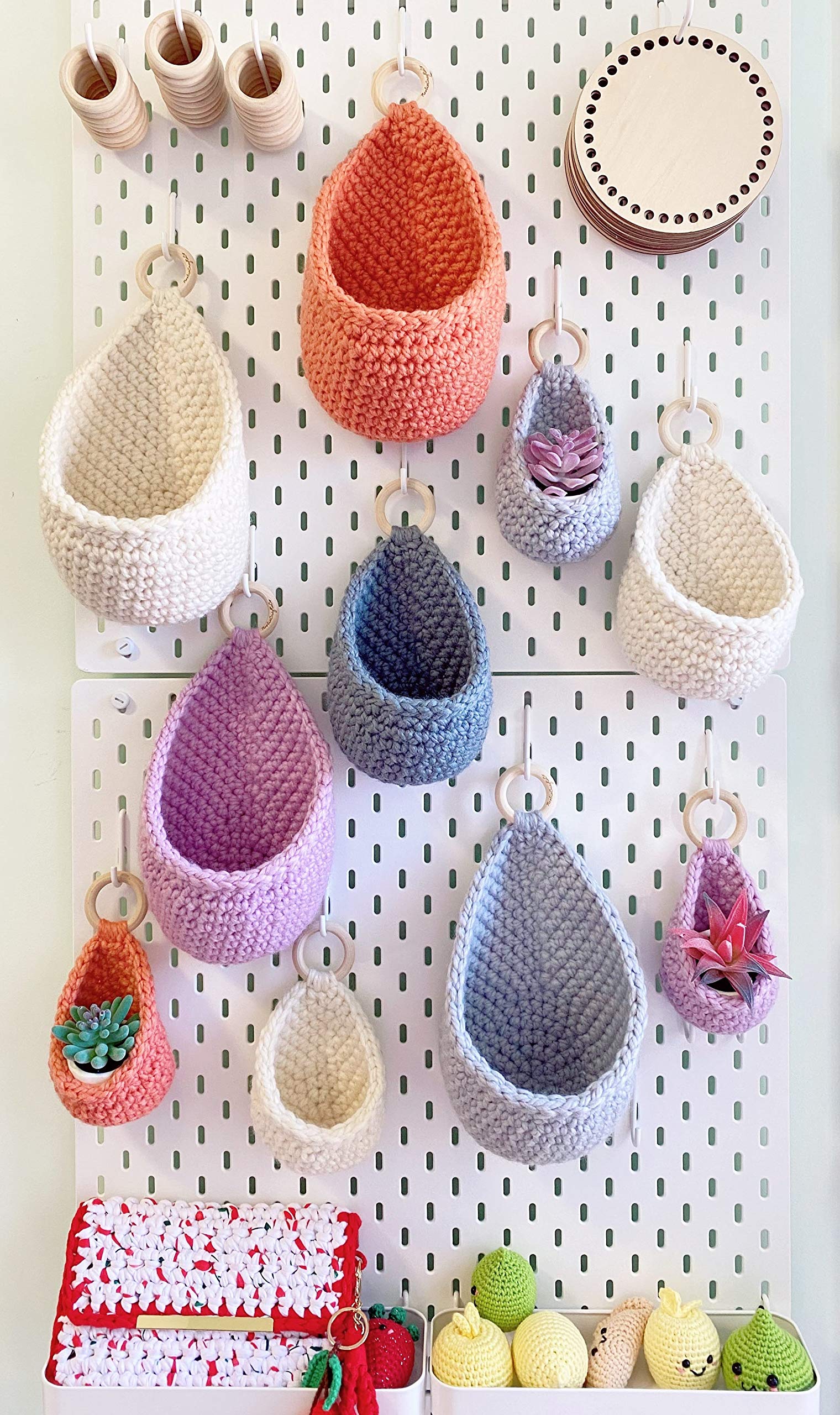Handmade Crochet Wall Hanging Basket - Boho Home Decor for Plants, Flowers & Storage | Perfect for Living Room, Bedroom, Bathroom & Nursery Decor