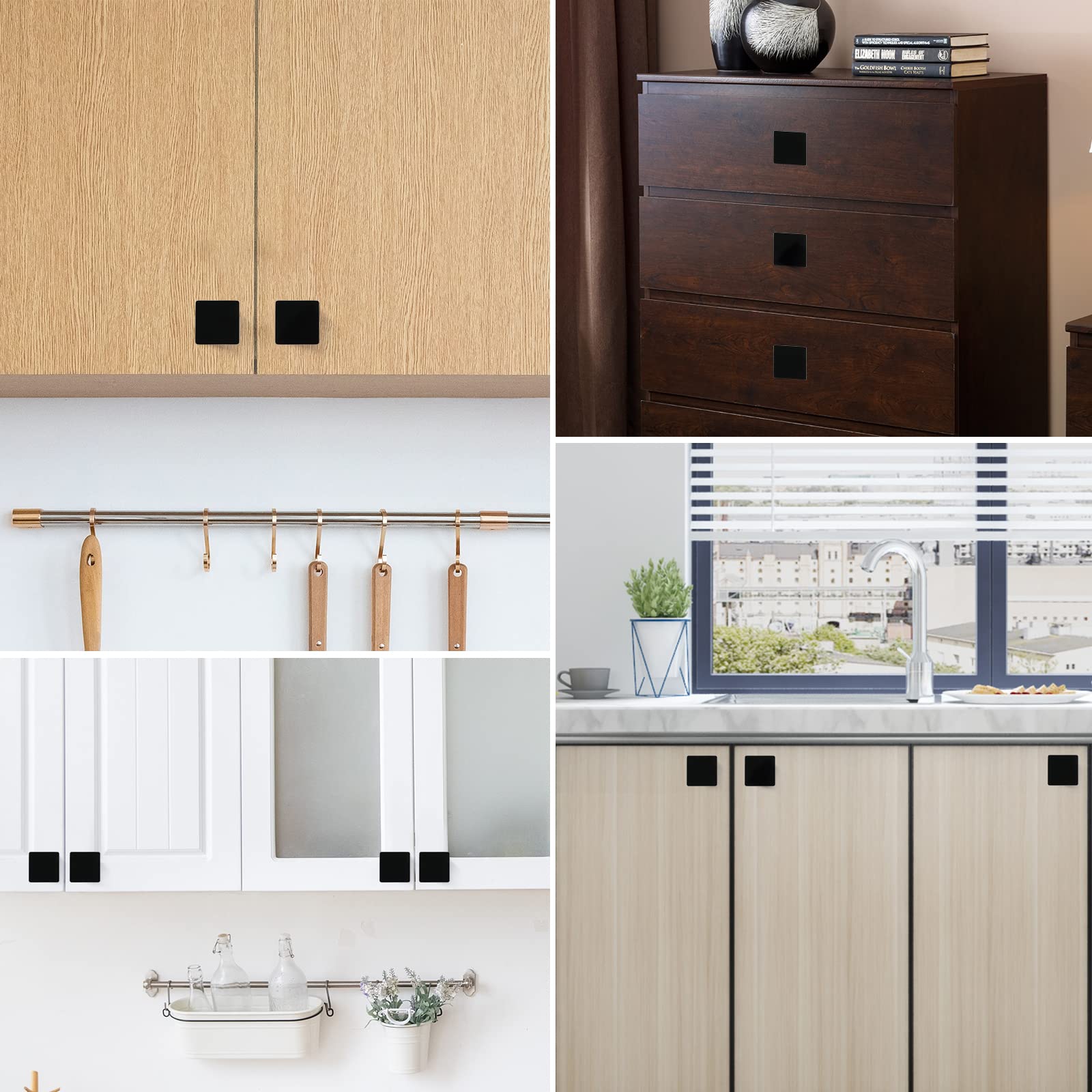 1.57-Inch Black Square Cabinet Knobs - 6 Pack (100g Each) - Durable Drawer Pulls for Kitchen, Bathroom & Furniture - Modern Hardware for Cabinets, Dressers & DIY Projects