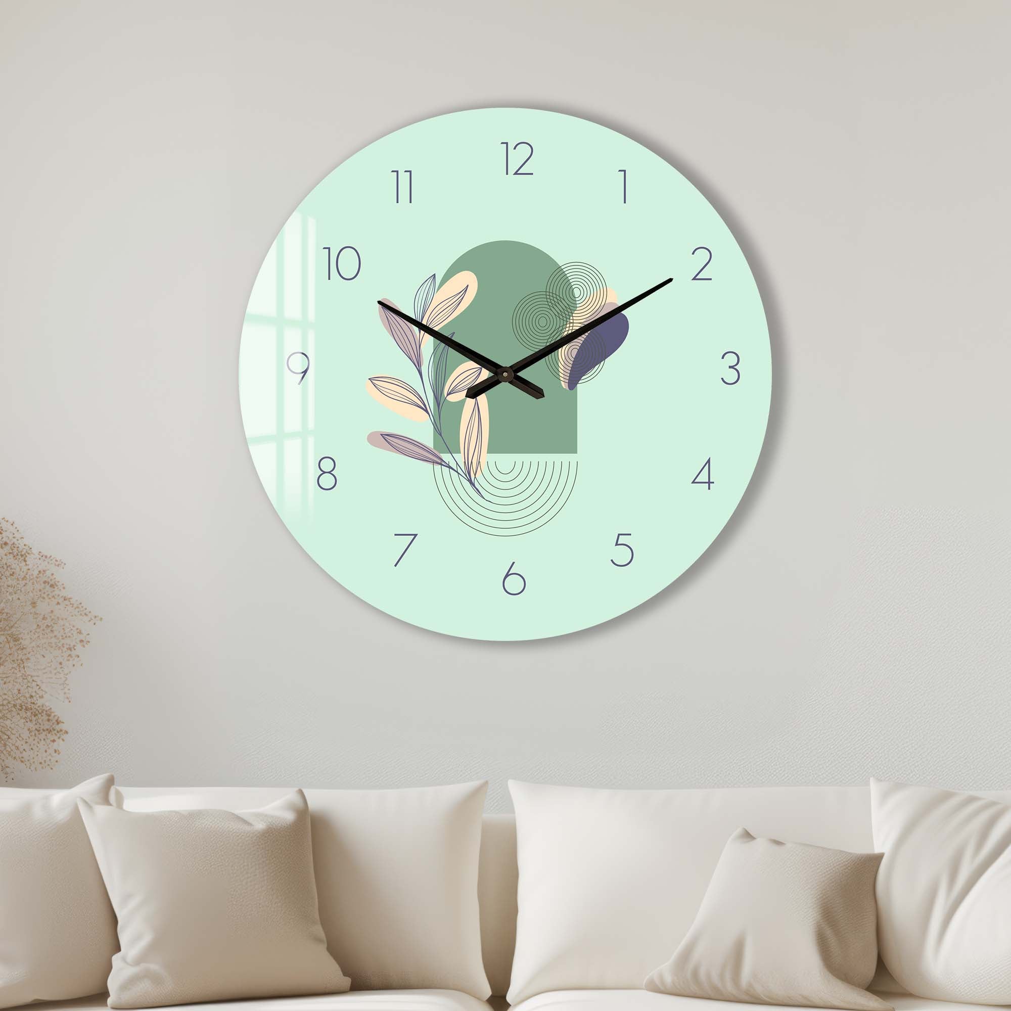 Lunaria Mint Glass Wall Clock - Modern Decorative Silent Non-Ticking Clock for Living Room, Bedroom, Office & Kitchen
