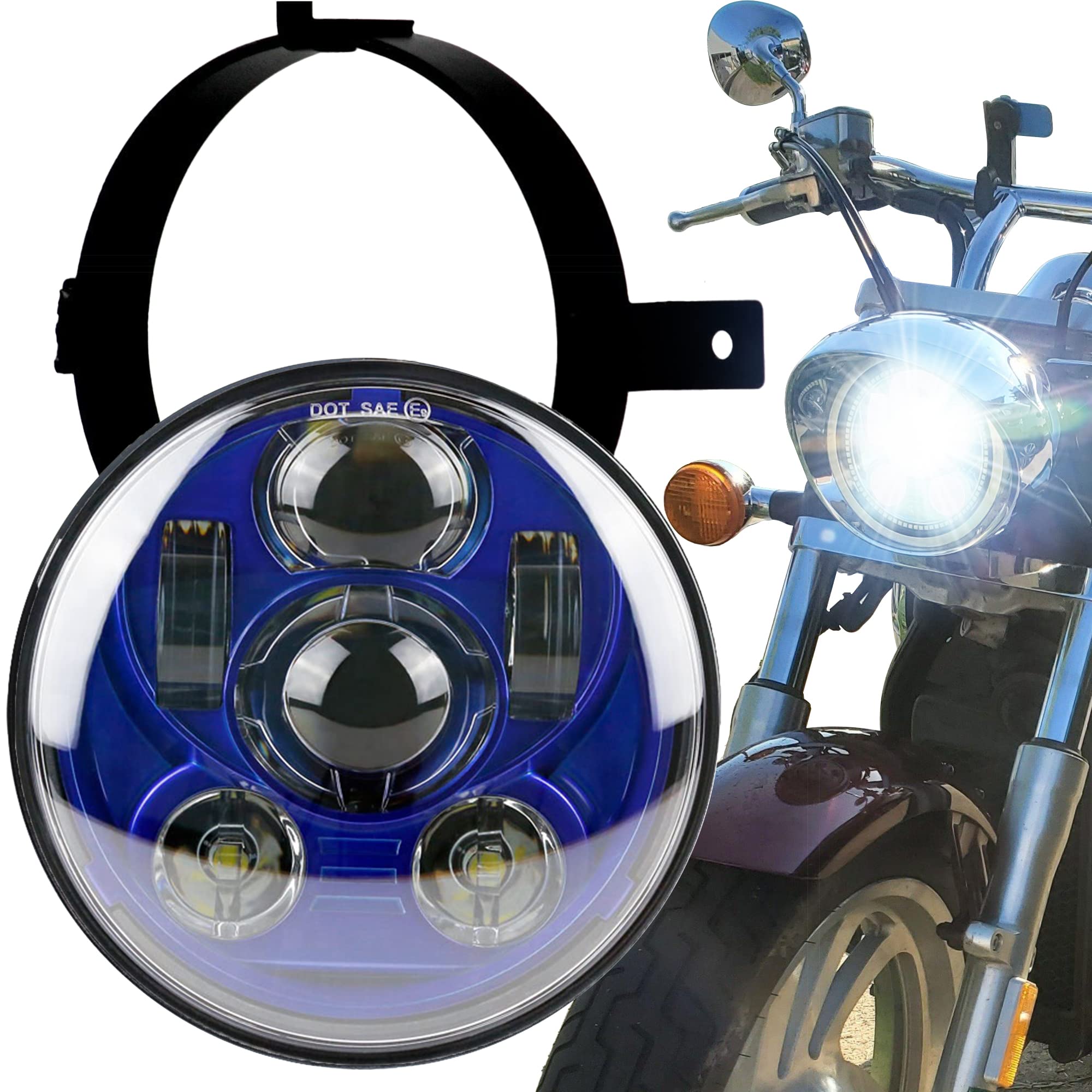 Eagle Lights 5.75 Inch Generation III LED Headlight Kit with Bracket & Hardware - Compatible with Honda VTX 1300 & 1800 Motorcycles (Blue) - High Visibility for Night Riding & Off-Road Adventures