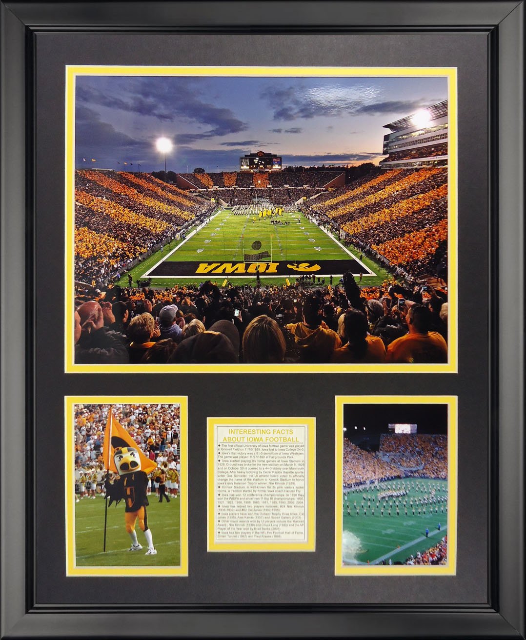 Legends Never Die University of Iowa Kinnick Stadium Framed Photo Collage - 16x20 Inch Iowa Hawkeyes Football Wall Art - Perfect for Game Room, Man Cave or College Dorm Decor