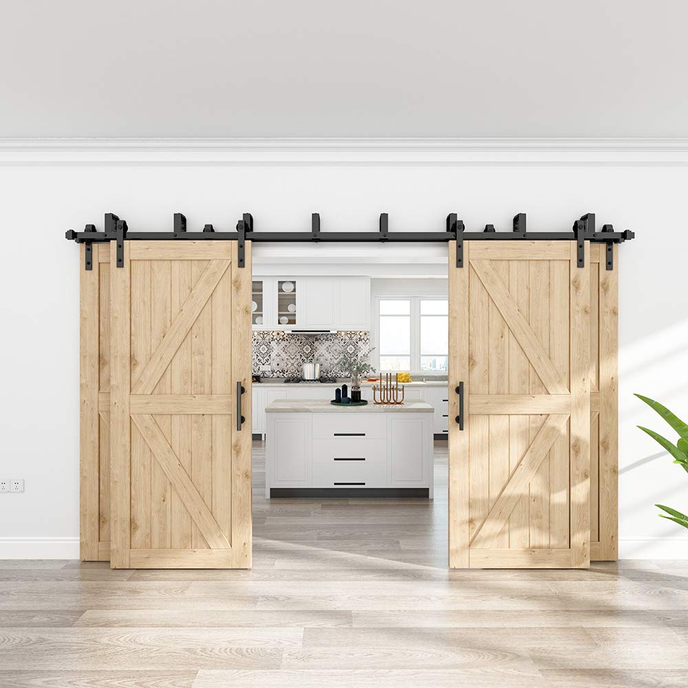 WINSOON 15FT Sliding Barn Door Hardware Kit - 8 Roller Bypass System with Wall Mount Brackets for Wooden Doors (Bending Design) - Perfect for Farmhouse, Rustic Home Decor & Space-Saving Room Dividers