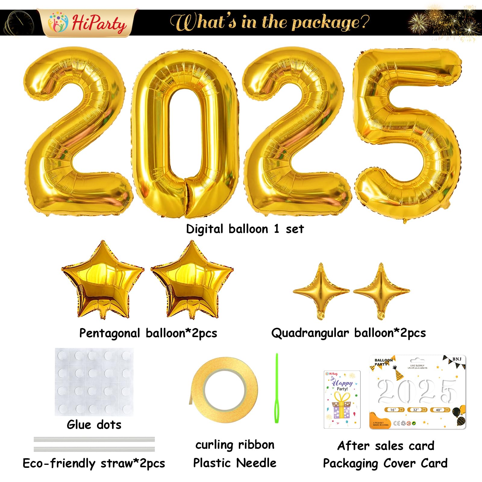 42 Inch Large 2025 Balloon Numbers with Star Balloons - Gold Foil Graduation Party Decorations & Supplies for 2025 Graduation Celebrations, Birthday Parties, and Special Events