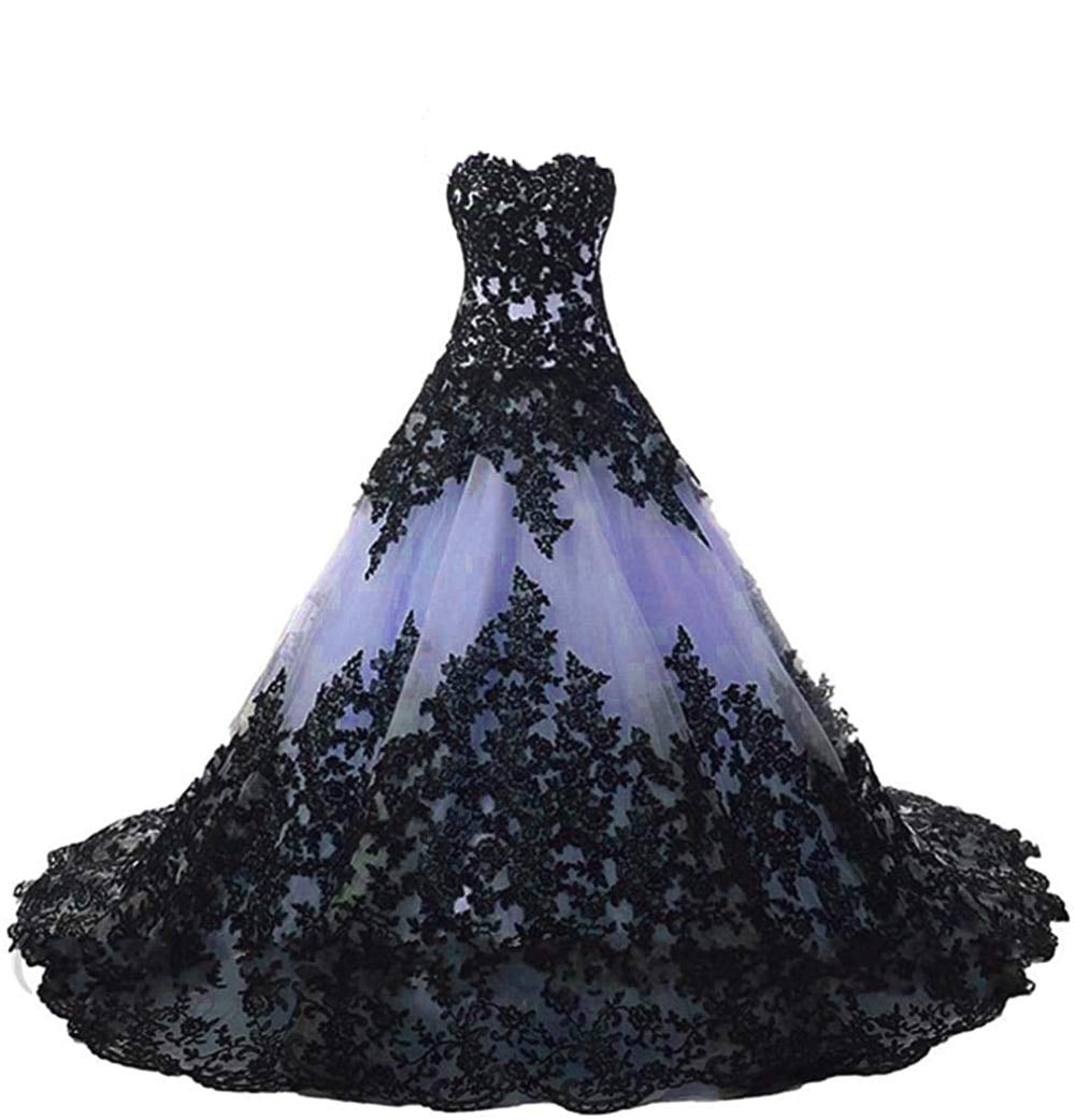 Elegant Sweetheart White & Black Applique Gothic Wedding Dress - Ball Gown Prom Dress for Brides, Formal Events & Special Occasions