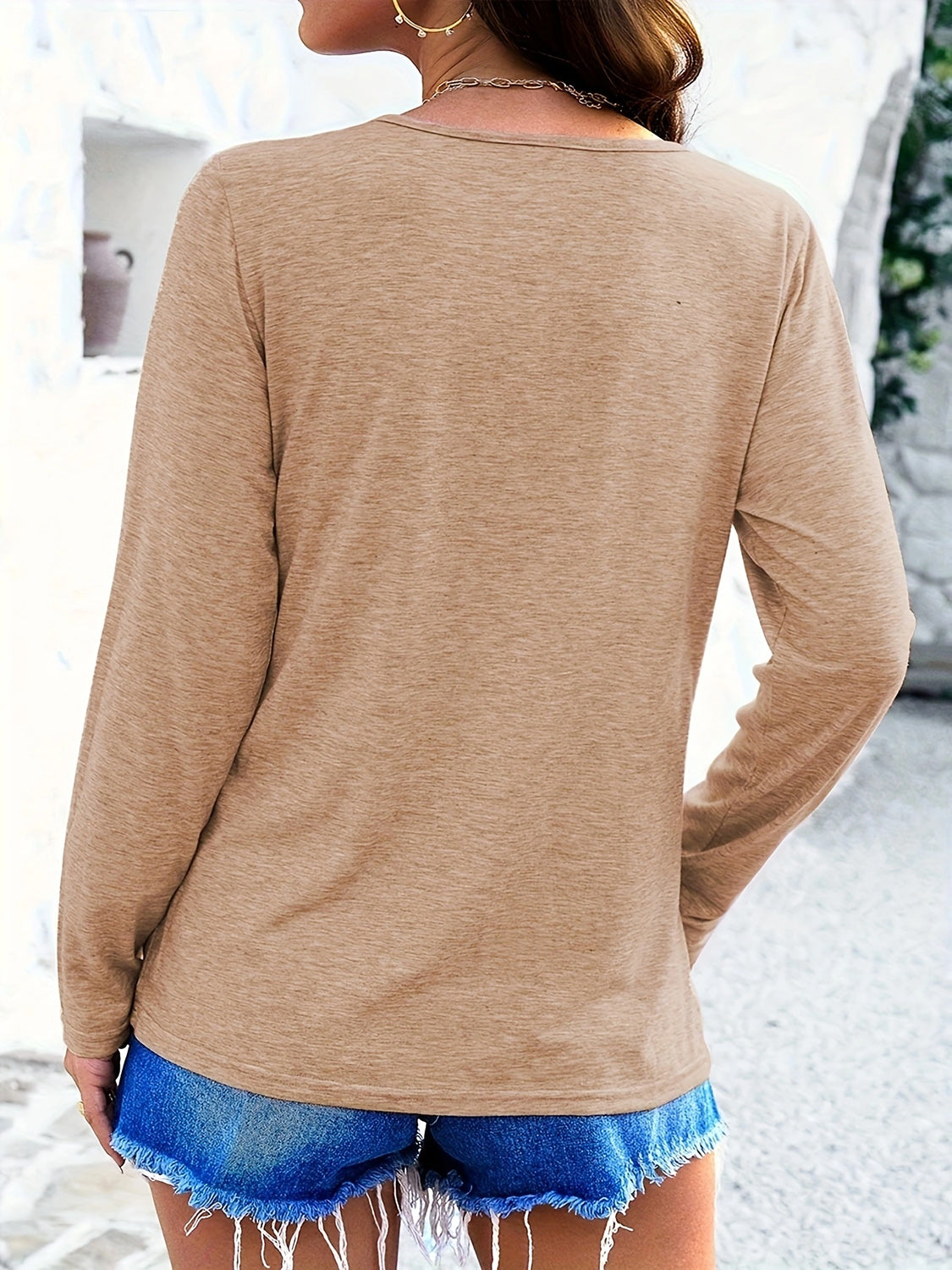Crisscross V Neck Long Sleeve T-Shirt for Women - Soft Stretchy Casual Top - Perfect for Work, Date Night & Everyday Wear