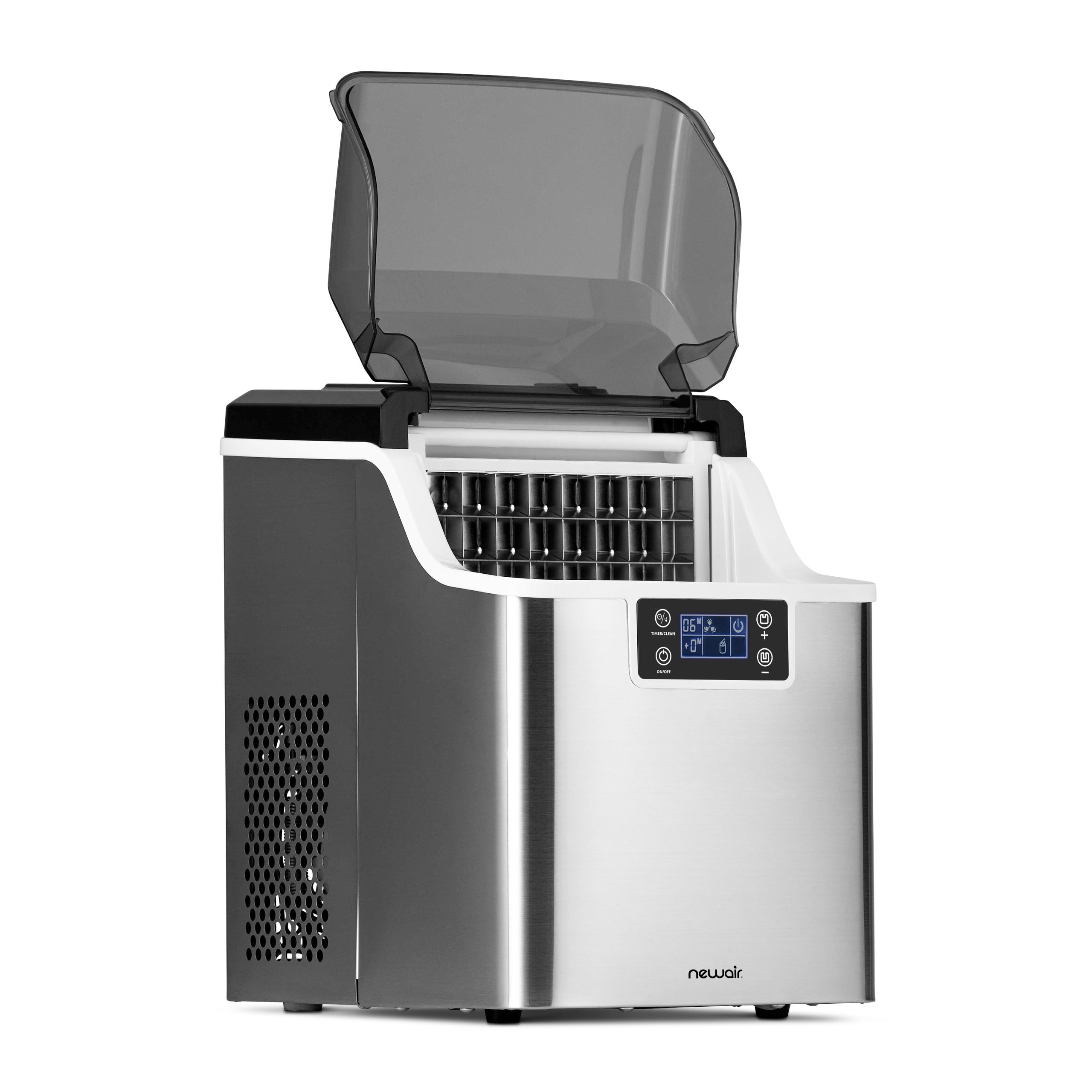 Newair 45lbs/Day Countertop Clear Ice Maker with Self-Cleaning & Adjustable Ice Thickness - Portable Ice Cube Machine with 24H Timer - Perfect for Home, Office, RV, Outdoor Bar & Parties - Stainless Steel Design