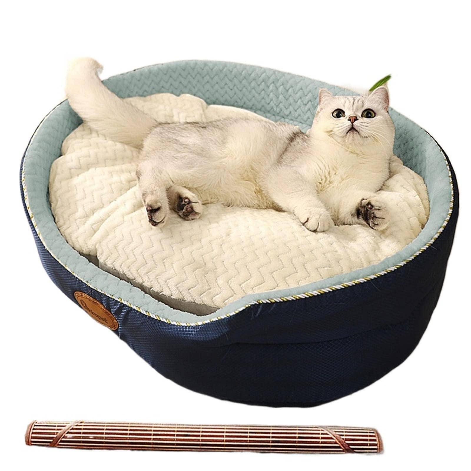 Universal 4-Season Cat Bed - Semi-Enclosed Pet Kennel with Cooling Mat for Summer | Cozy Sleeping Nest for Indoor/Outdoor Cats | Perfect for Home, Office or Travel
