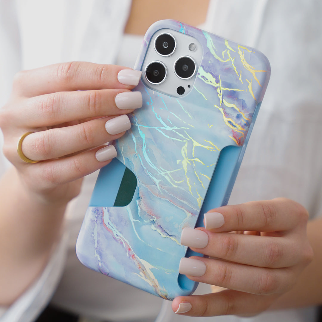 Holo Moonstone iPhone Wallet Case - Slim Protective Phone Cover with Card Holder for iPhone 13/14/15 - Perfect for Travel, Shopping & Everyday Use