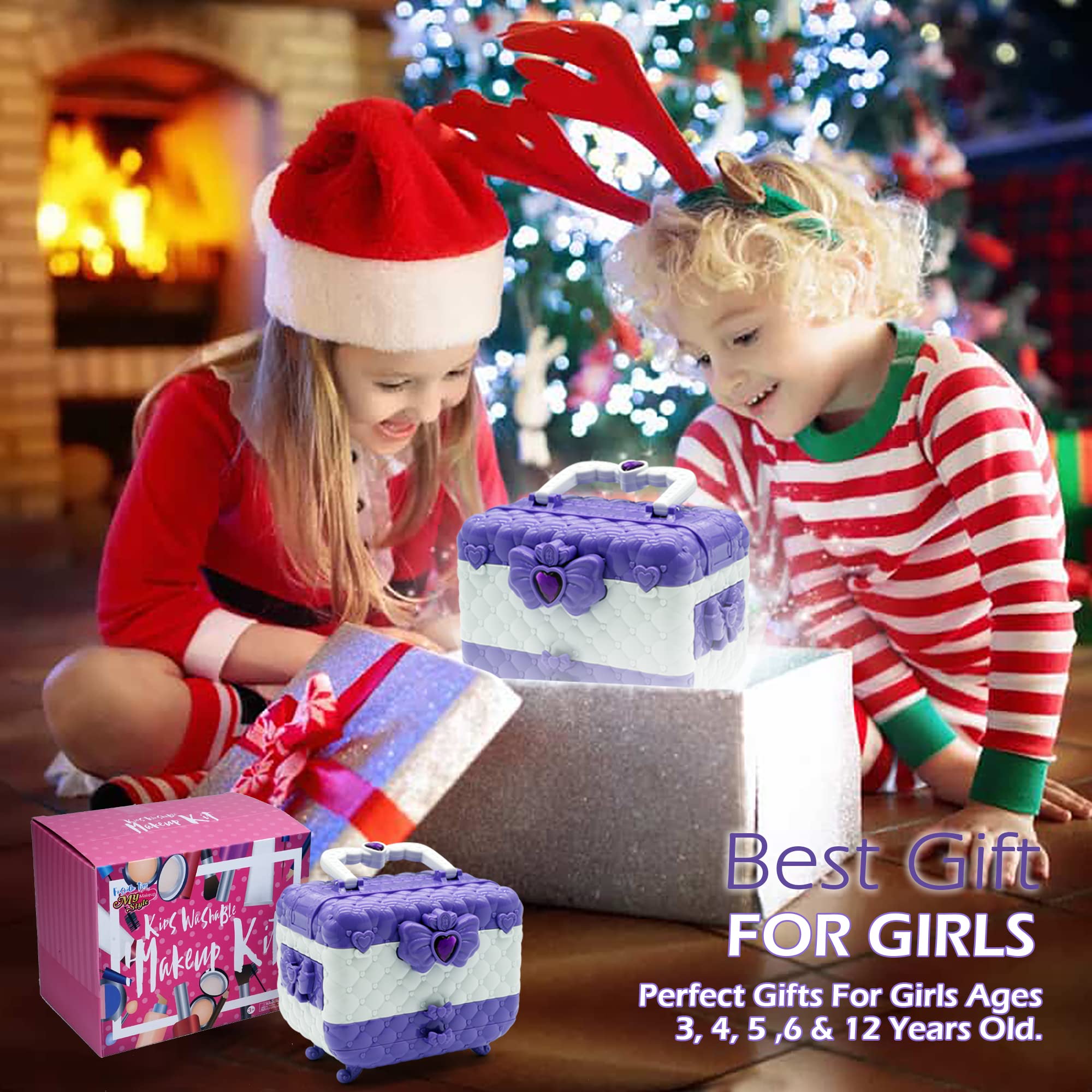 **Non-Toxic Kids Makeup Kit for Girls Ages 4-10 - Princess Cosmetic Toy Set with Safe Play Makeup for Toddlers & Children - Perfect Birthday Gift & Pretend Play Dress-Up for Parties & Role-Playing**